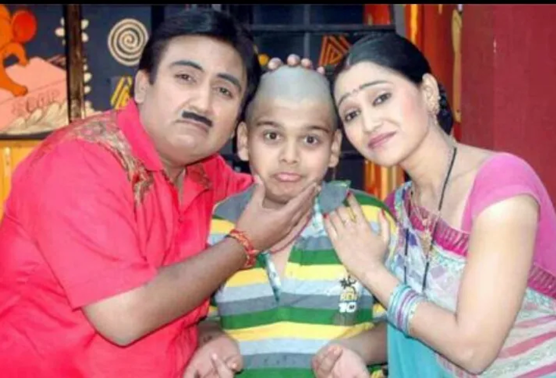 Dilip Joshi, Disha Vakani, and Bhavya Gandhi in Taarak Mehta Ka Ooltah Chashmah (2008)