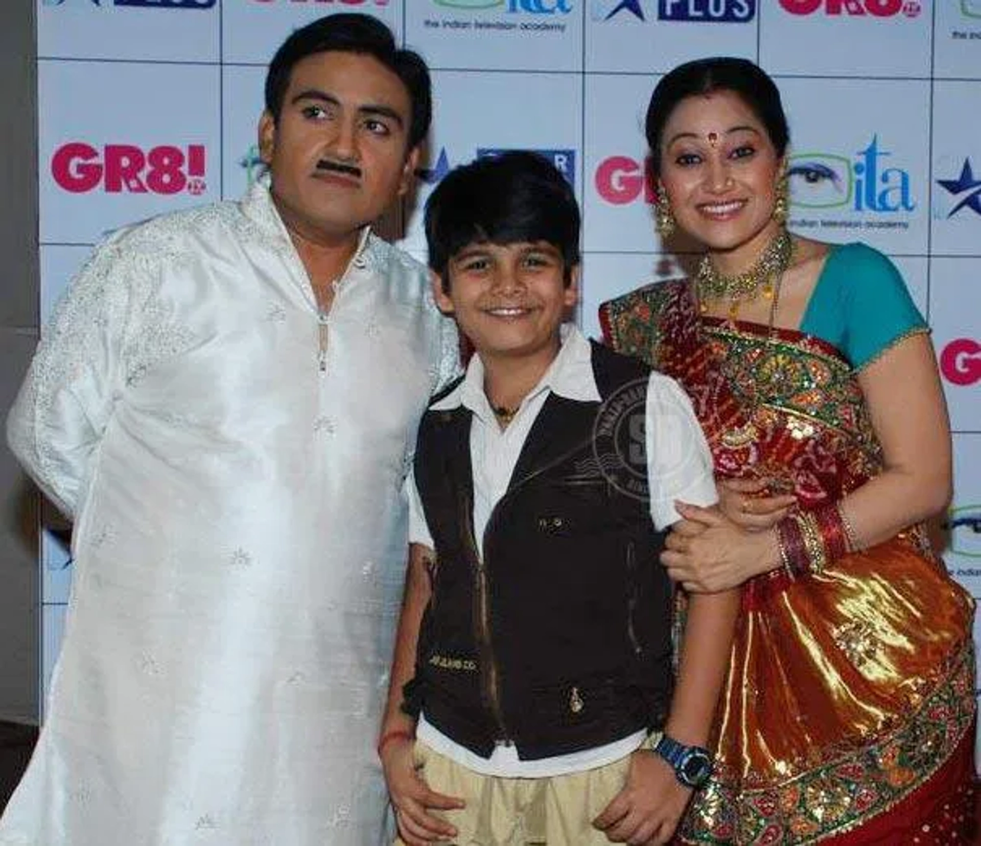 Dilip Joshi, Disha Vakani, and Bhavya Gandhi at an event for Taarak Mehta Ka Ooltah Chashmah (2008)