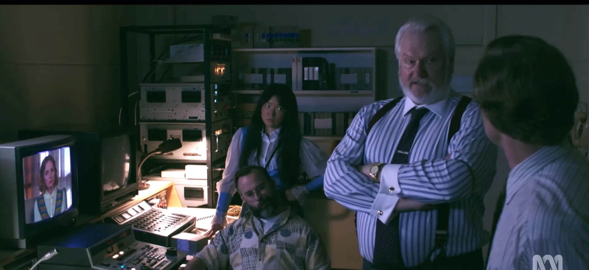 William McInnes, Alexandra Schepisi, John Leary, and Michelle Lim Davidson in The Newsreader (2021)