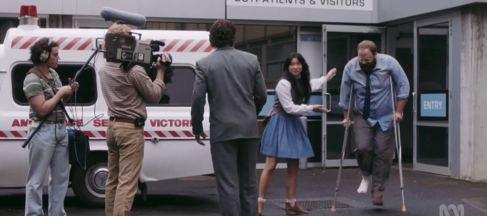 Michelle Lim Davidson, Greg Larsen, and Cullen Gorman in The Newsreader (2021)