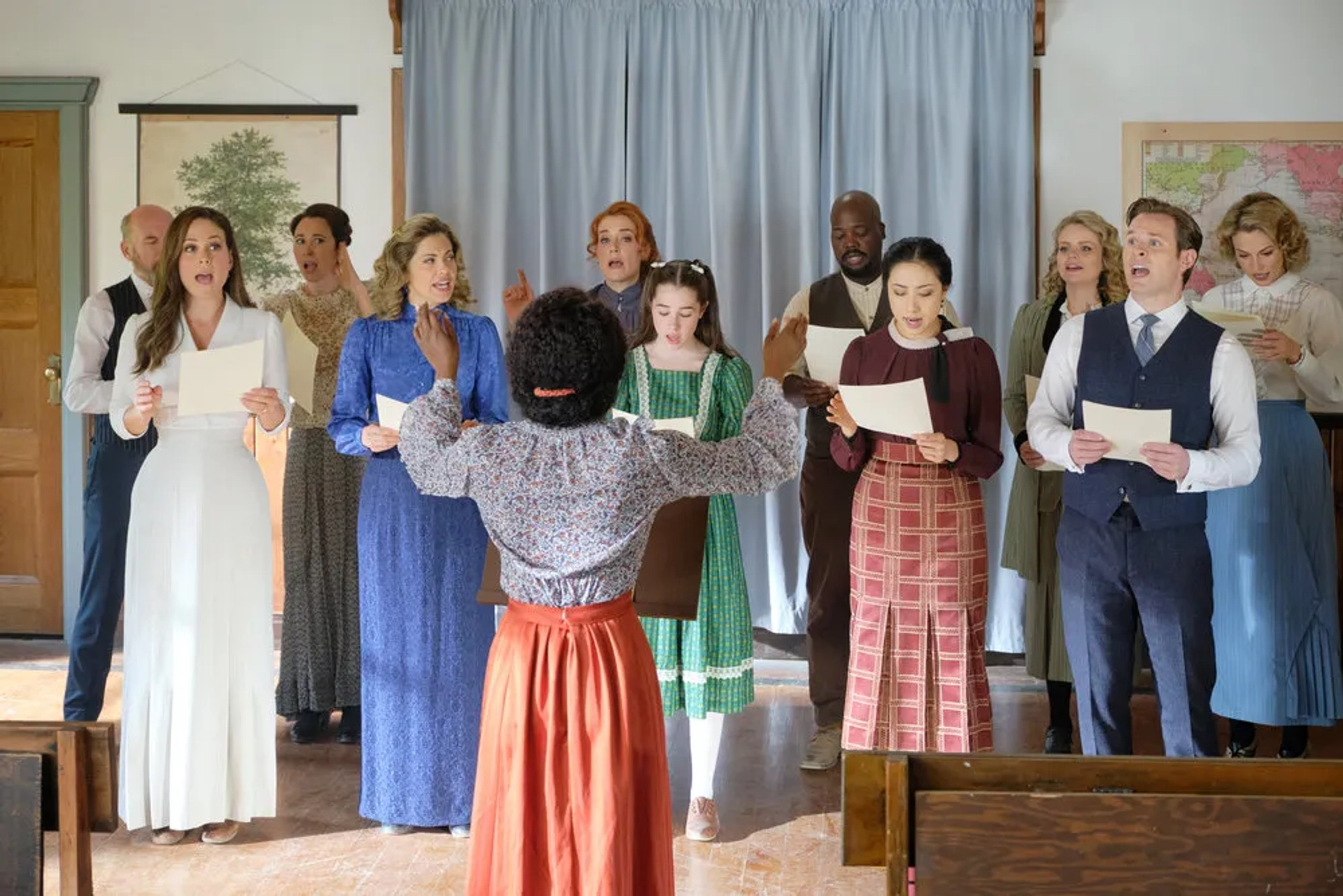 Viv Leacock, Hrothgar Mathews, Johannah Newmarch, Pascale Hutton, Loretta Walsh, Andrea Brooks, Erin Krakow, Gracyn Shinyei, Ben Rosenbaum, Natasha Burnett, Kayla Wallace, and Amanda Wong in When Calls the Heart: What Is and What Should Never Be (2023)