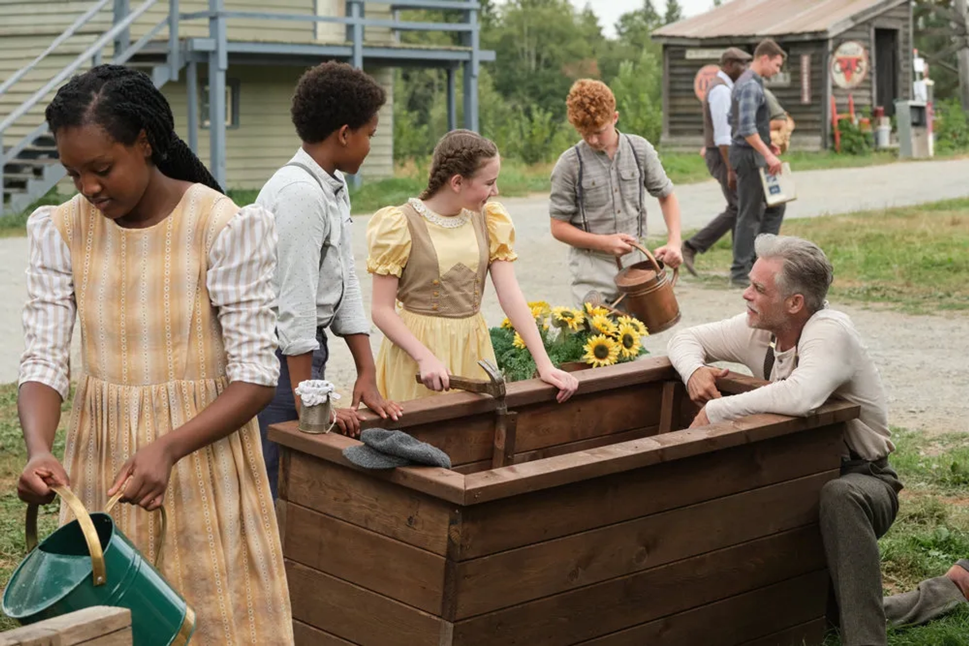 Martin Cummins, Elias Leacock, and Gracyn Shinyei in When Calls the Heart: Life is But a Dream (2023)