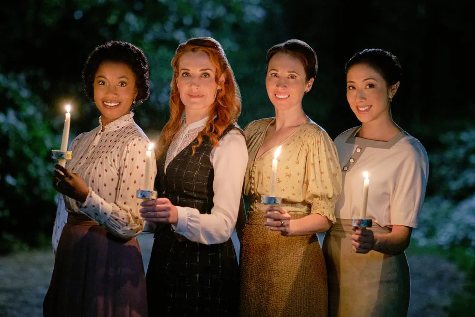 Johannah Newmarch, Loretta Walsh, Natasha Burnett, and Amanda Wong in When Calls the Heart: Great Expectataions (2023)