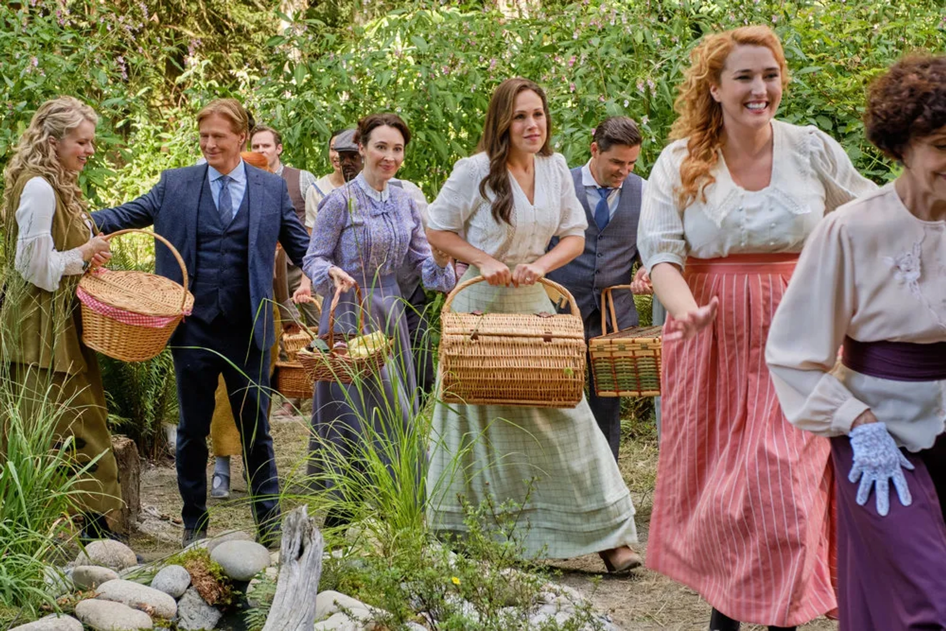 Karin Konoval, Kavan Smith, Jack Wagner, Loretta Walsh, Andrea Brooks, Erin Krakow, and Charlotte Hegele in When Calls the Heart: Hope Springs (2023)