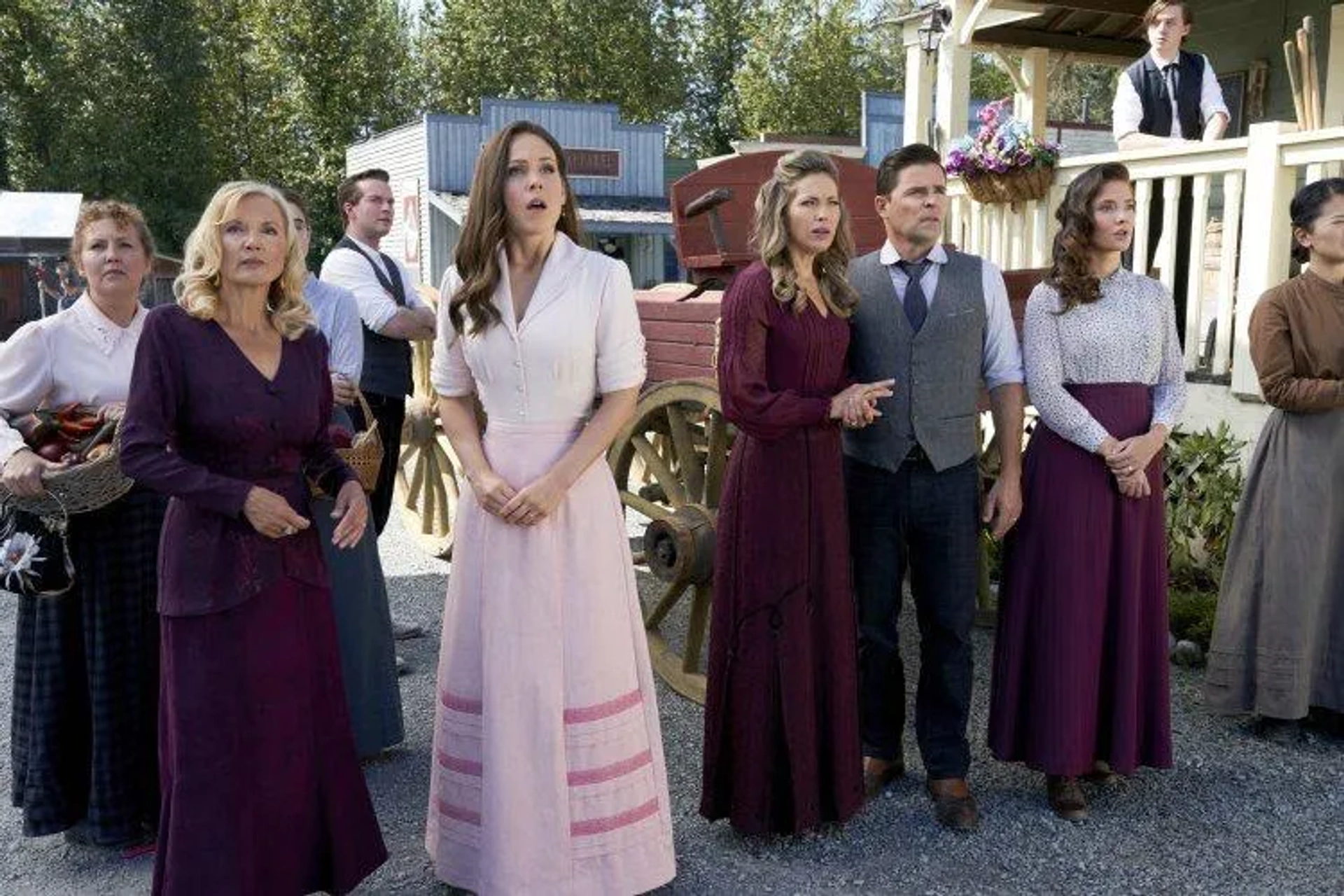 Teryl Rothery, Kavan Smith, Pascale Hutton, Eva Bourne, and Erin Krakow in When Calls the Heart: From the Ashes (2021)