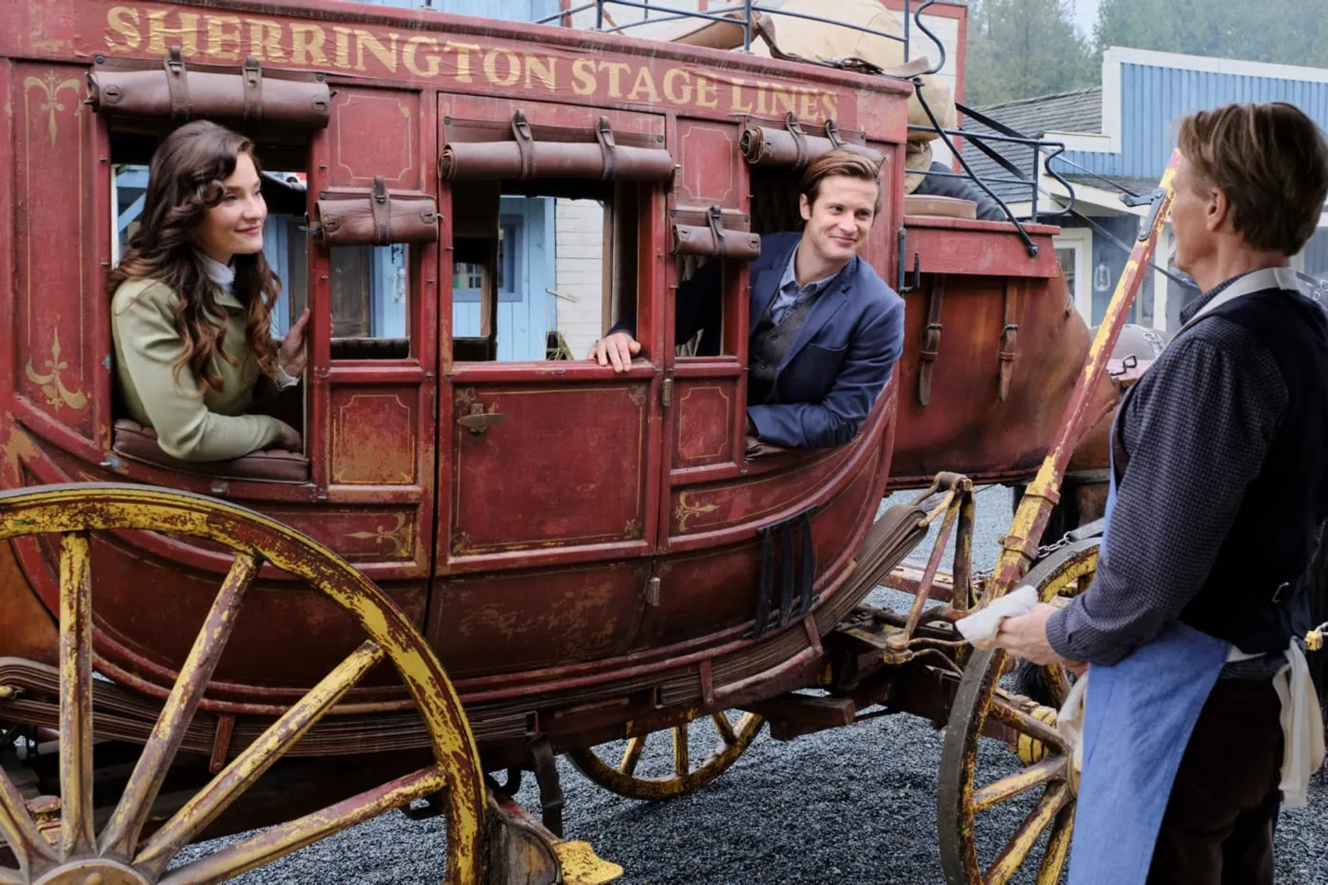 Jack Wagner, Aren Buchholz, and Eva Bourne in When Calls the Heart: The Kiss (2021)