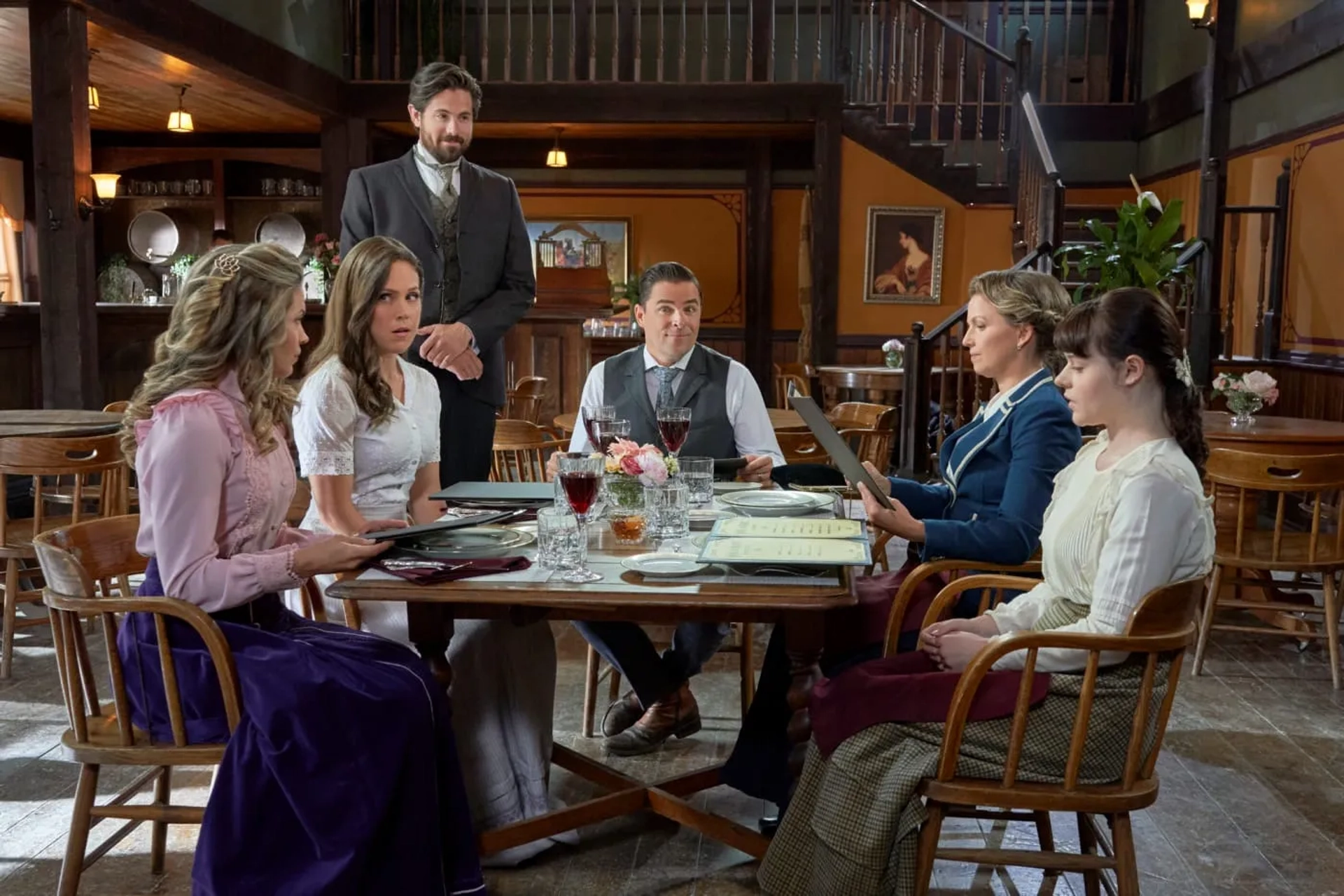 Kavan Smith, Pascale Hutton, Chris McNally, and Erin Krakow in When Calls the Heart: Welcome to Hope Valley (2021)