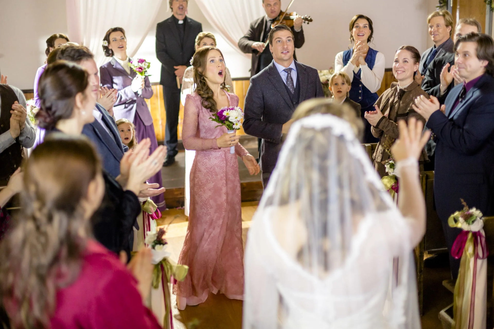 Brooke Shields, Mark Humphrey, Pascale Hutton, Daniel Lissing, and Erin Krakow in When Calls the Heart (2014)