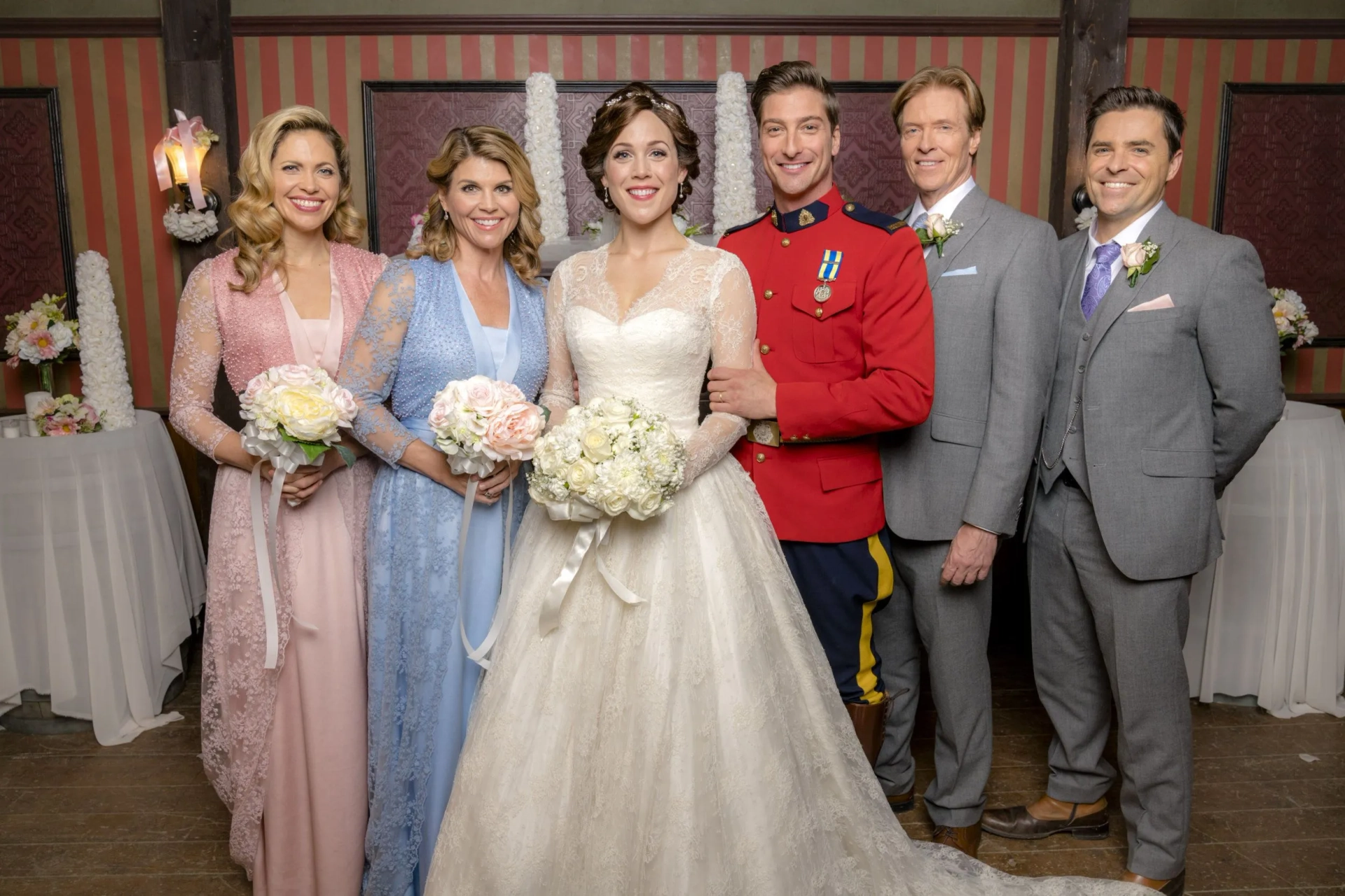 Lori Loughlin, Kavan Smith, Jack Wagner, Pascale Hutton, Daniel Lissing, and Erin Krakow in When Calls the Heart (2014)