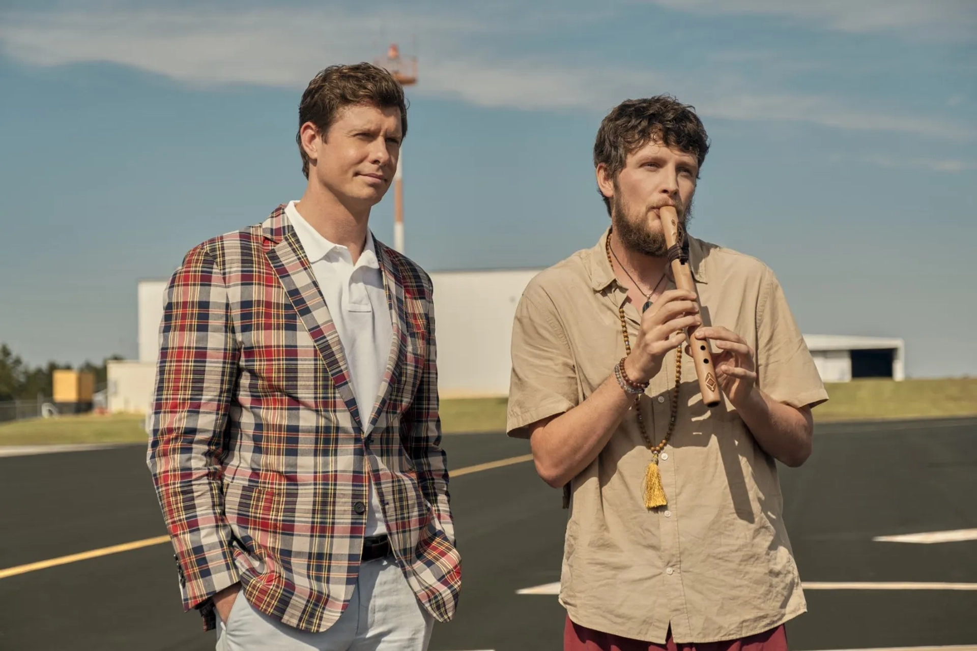 Brett Dier and Anders Holm in About My Father (2023)