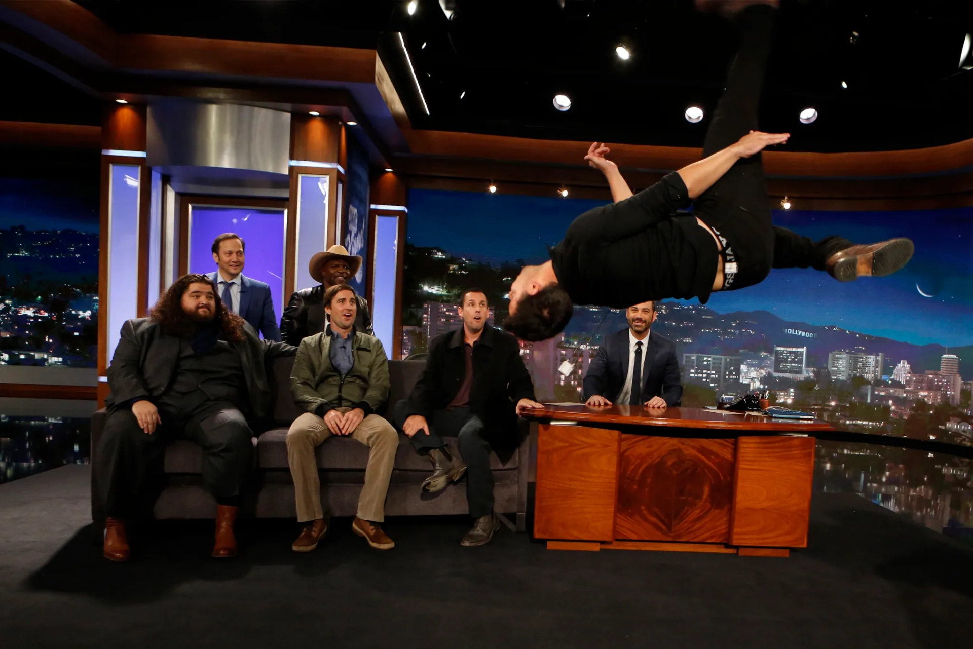 Adam Sandler, Rob Schneider, Luke Wilson, Terry Crews, Jorge Garcia, Jimmy Kimmel, and Taylor Lautner at an event for Jimmy Kimmel Live! (2003)