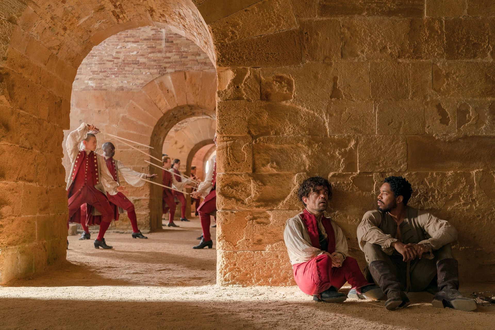 Peter Dinklage and Kelvin Harrison Jr. in Cyrano (2021)