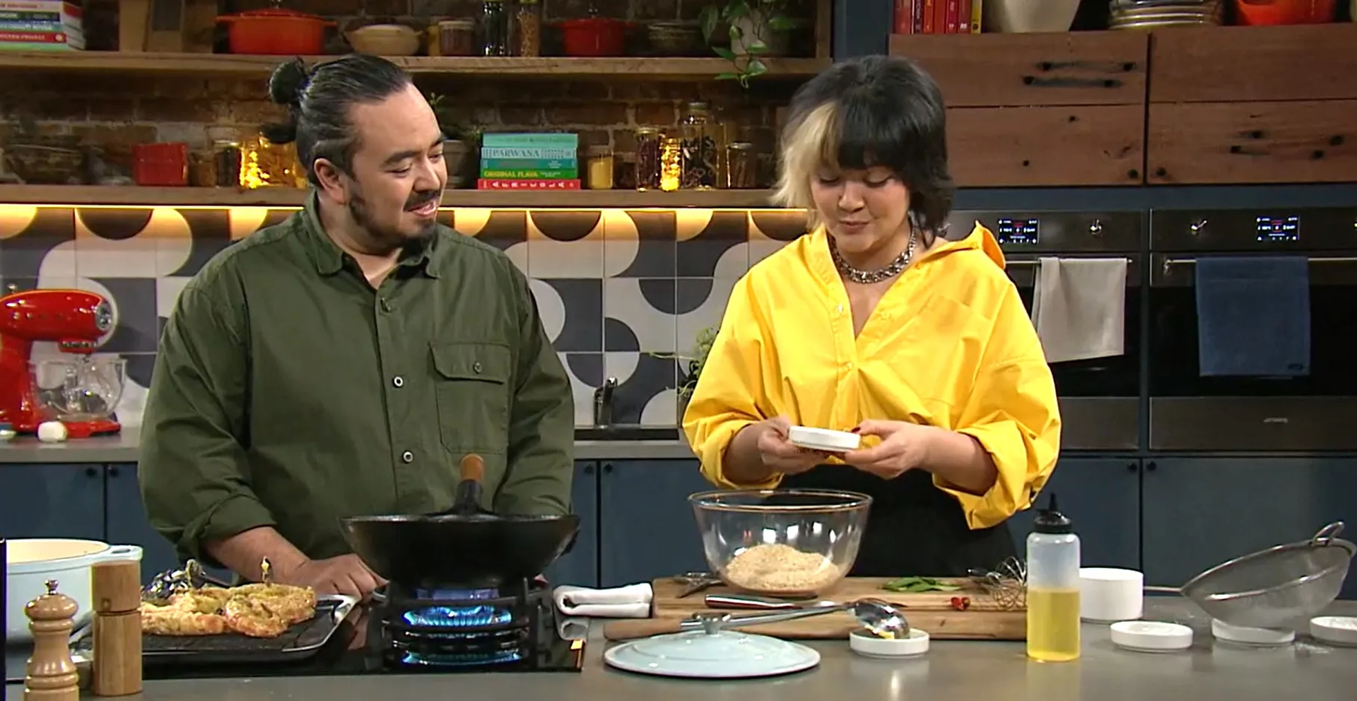 Rosheen Kaul and Adam Liaw in The Cook Up with Adam Liaw (2021)