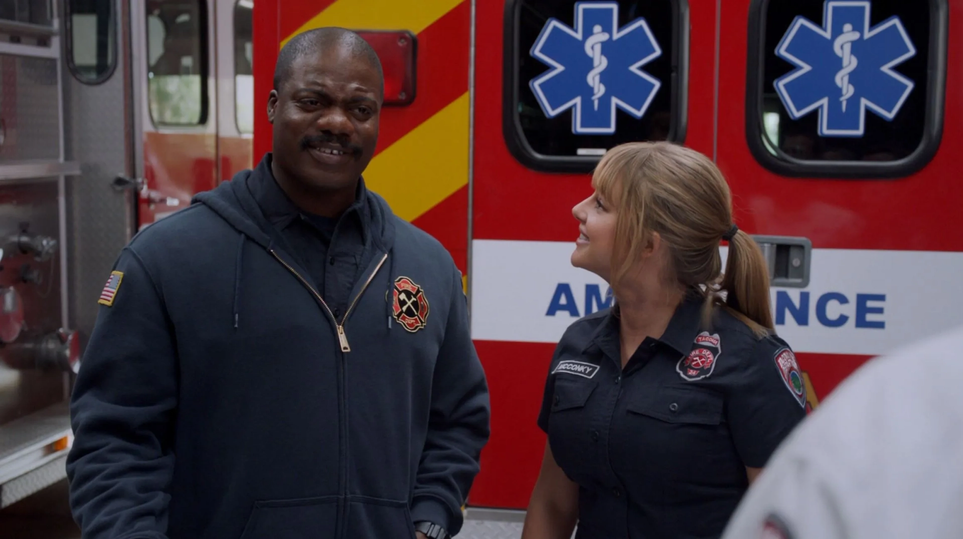 Marcus Henderson and Hassie Harrison in Tacoma FD: The Crying Game (2020)