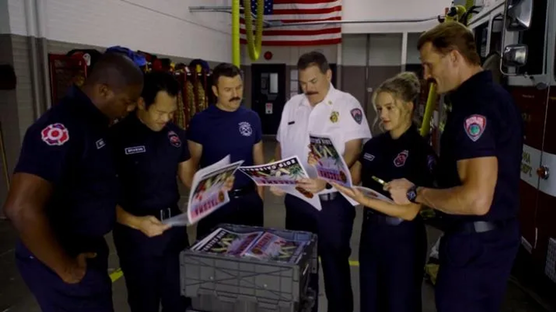 Kevin Heffernan, Steve Lemme, Eugene Cordero, Marcus Henderson, and Hassie Harrison in Tacoma FD (2019)