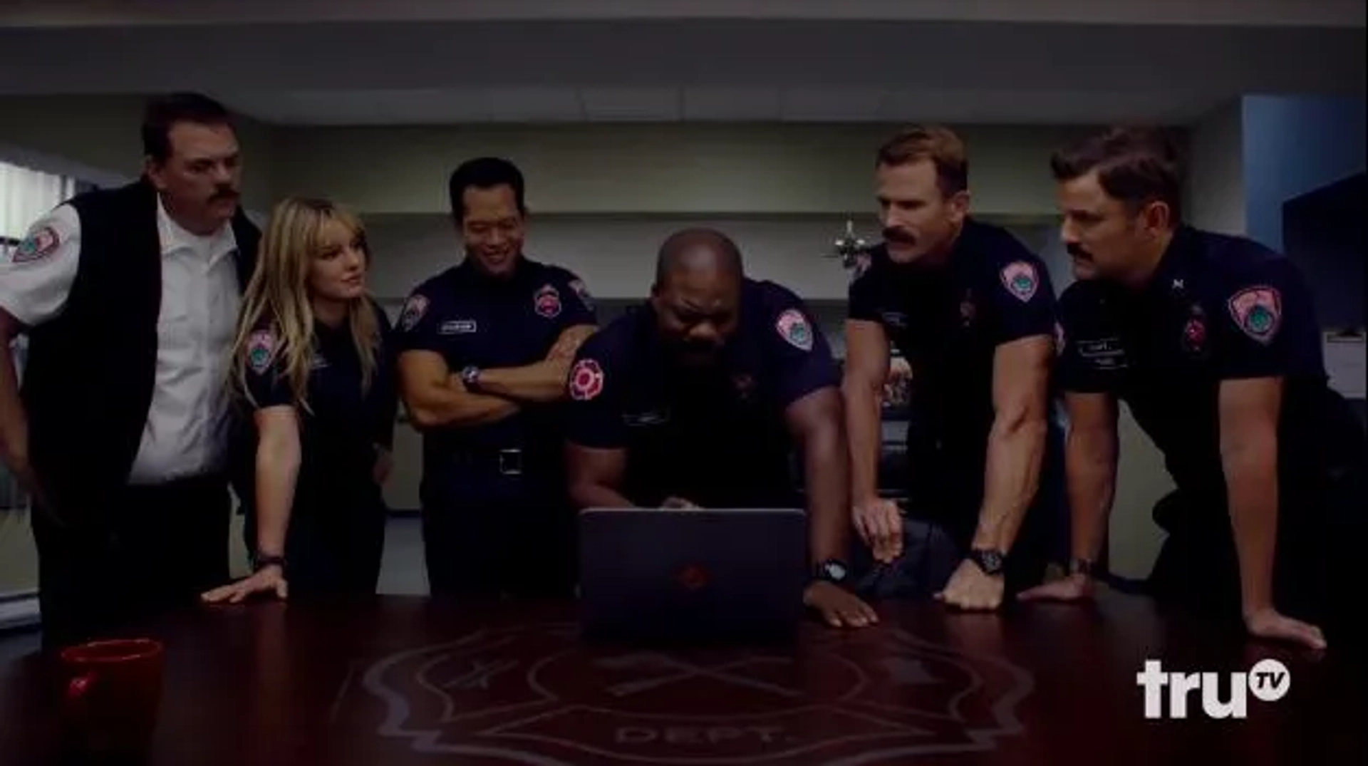 Kevin Heffernan, Gabriel Hogan, Steve Lemme, Eugene Cordero, Marcus Henderson, and Hassie Harrison in Tacoma FD: Whodunnit (2020)