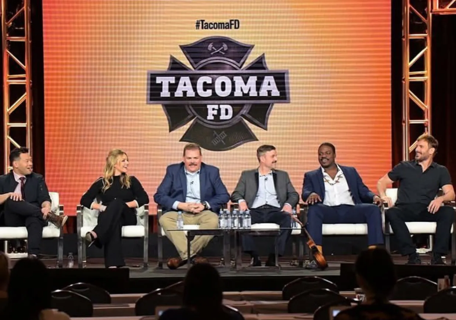 Tacoma FD TCA panel 2019 left to right Eugene Cordero, Hassie Harrison, Kevin Heffernan, Steve Lemme, Marcus Henderson, Gabriel Hogan.