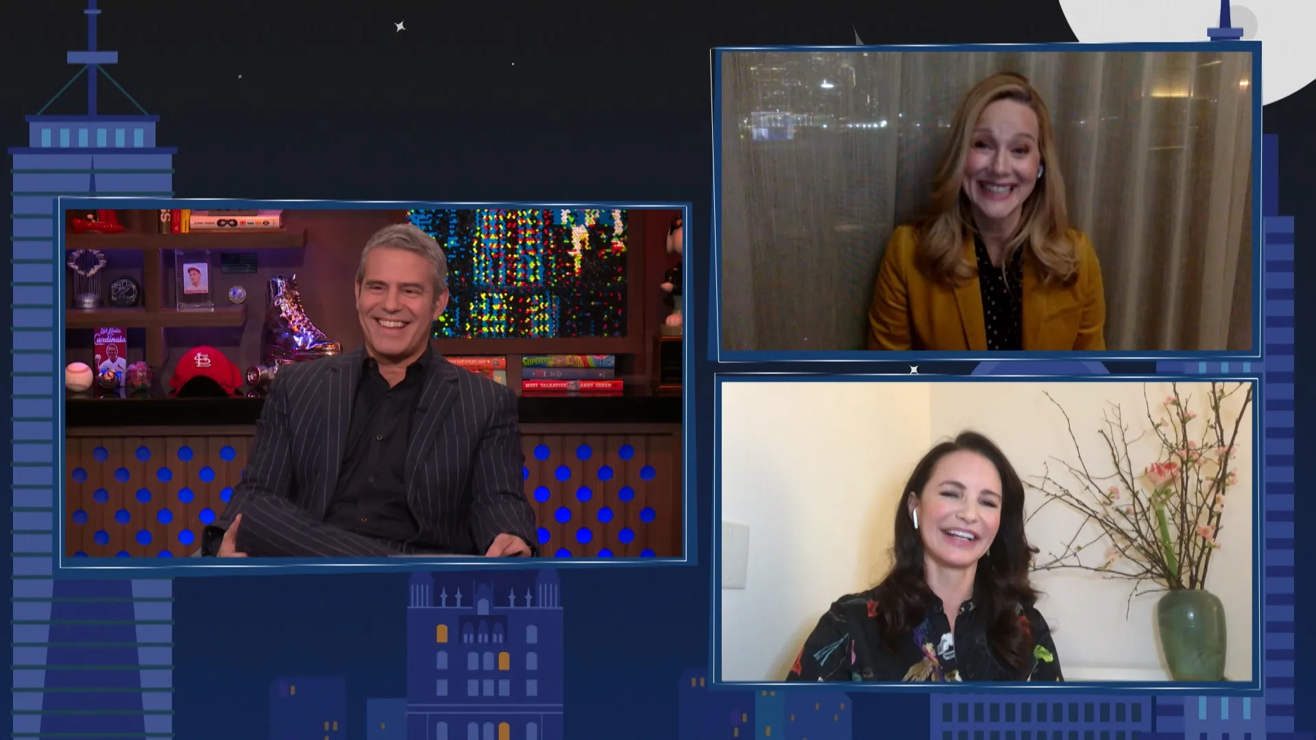 Laura Linney, Kristin Davis, and Andy Cohen in Watch What Happens Live with Andy Cohen: Kristin Davis & Laura Linney (2022)