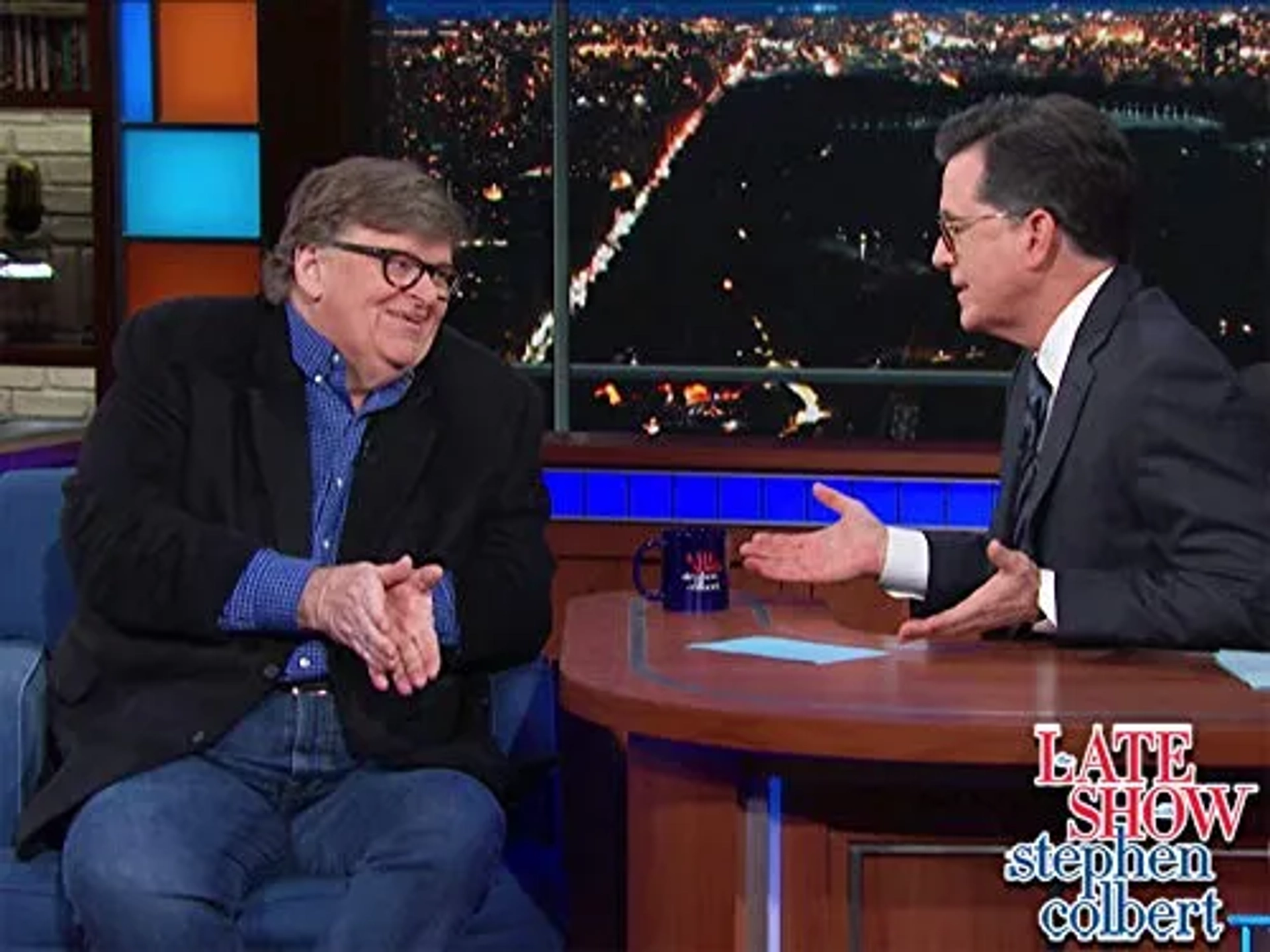 Stephen Colbert and Michael Moore in The Late Show with Stephen Colbert (2015)