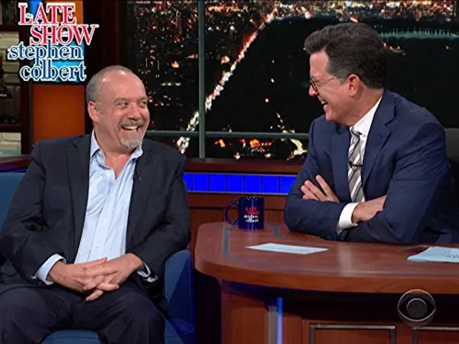 Stephen Colbert and Paul Giamatti in The Late Show with Stephen Colbert (2015)