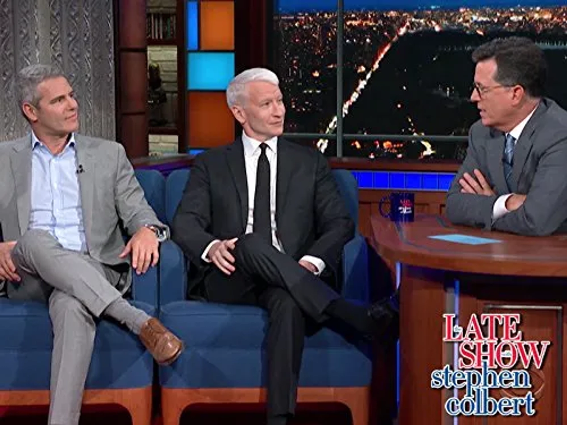 Andy Cohen, Stephen Colbert, and Anderson Cooper in The Late Show with Stephen Colbert (2015)