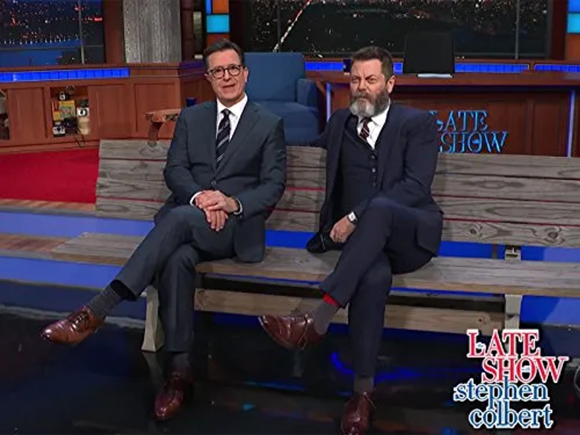 Stephen Colbert and Nick Offerman in The Late Show with Stephen Colbert (2015)