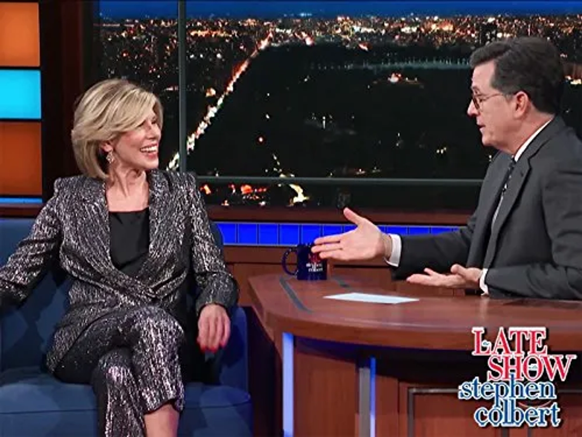 Christine Baranski and Stephen Colbert in The Late Show with Stephen Colbert (2015)