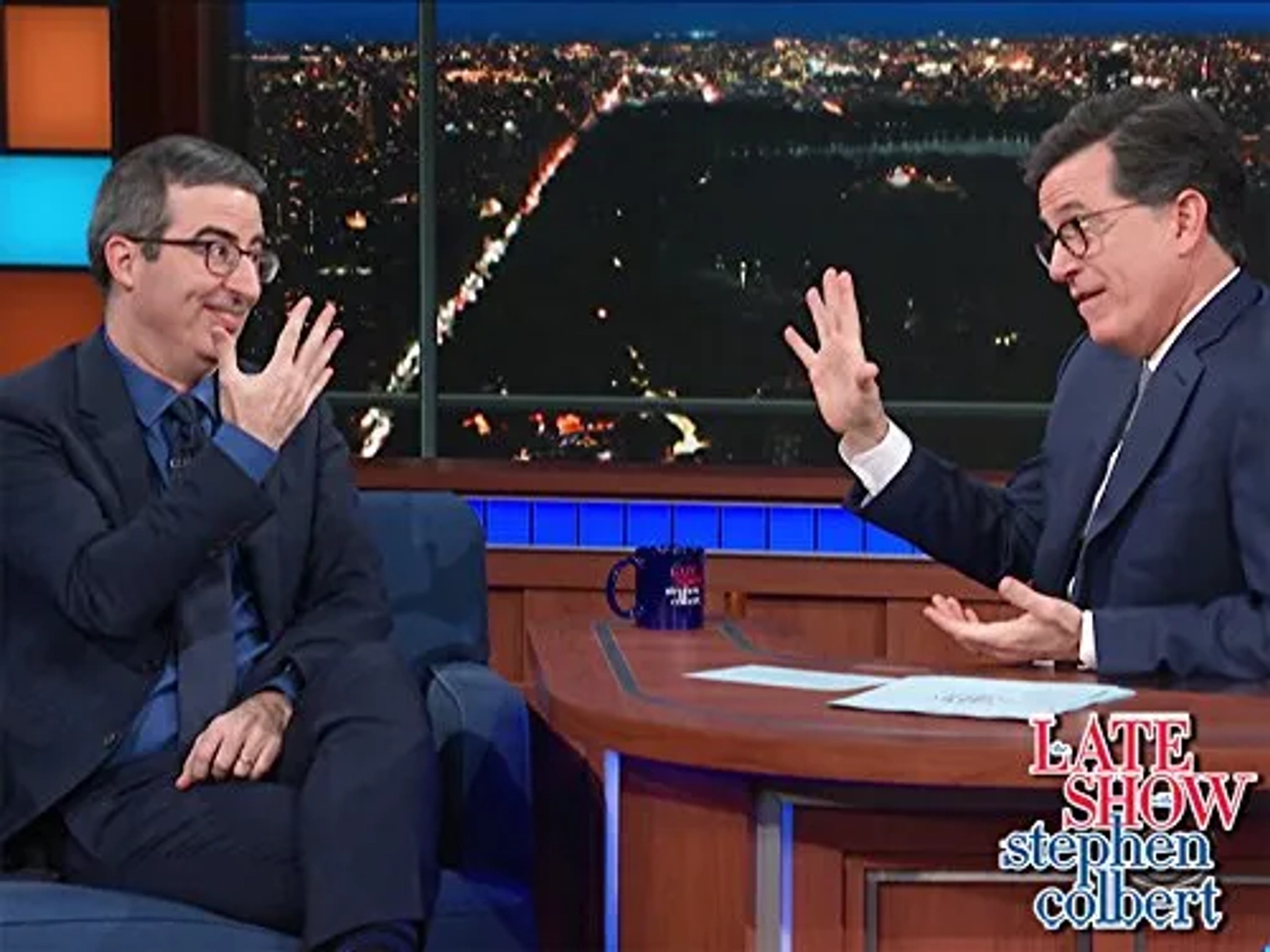 Stephen Colbert and John Oliver in The Late Show with Stephen Colbert (2015)