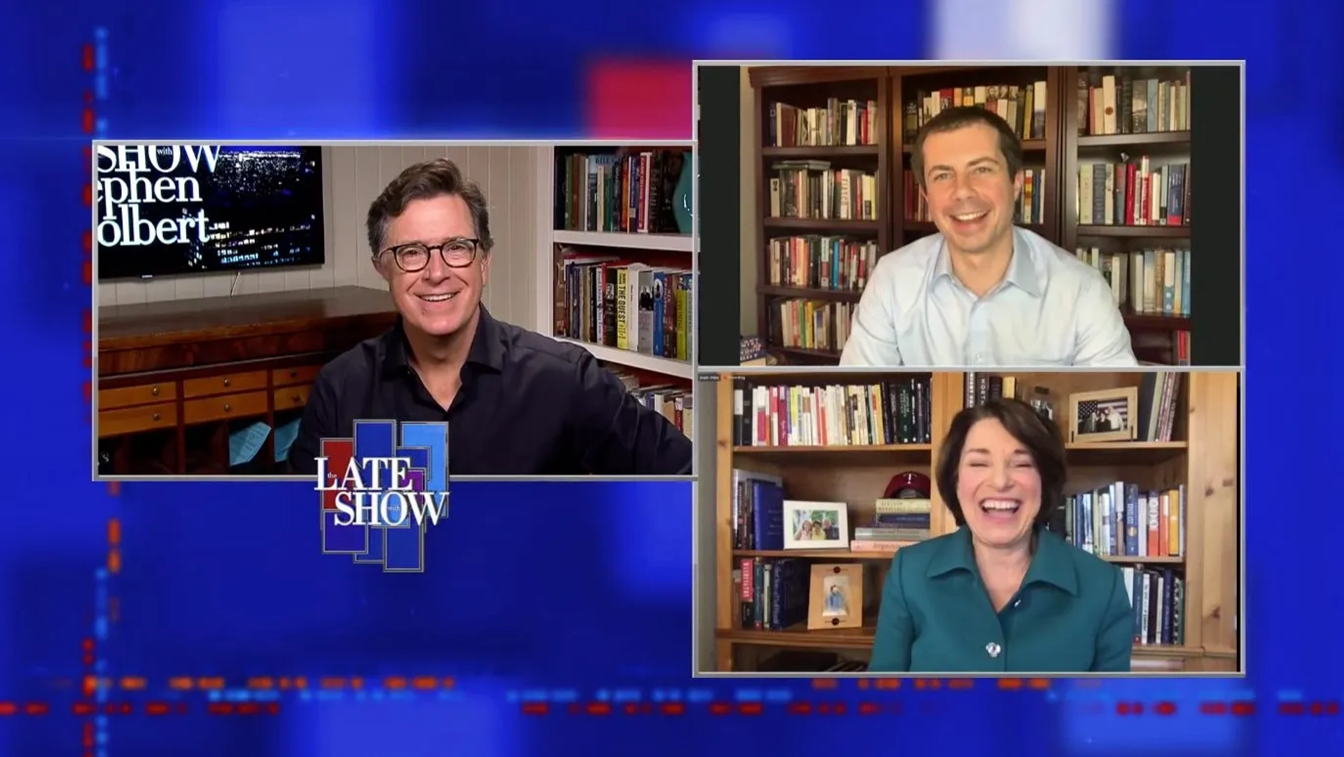 Stephen Colbert, Amy Klobuchar, and Pete Buttigieg in The Late Show with Stephen Colbert: Amy Klobuchar/Pete Buttigieg/Haim (2020)