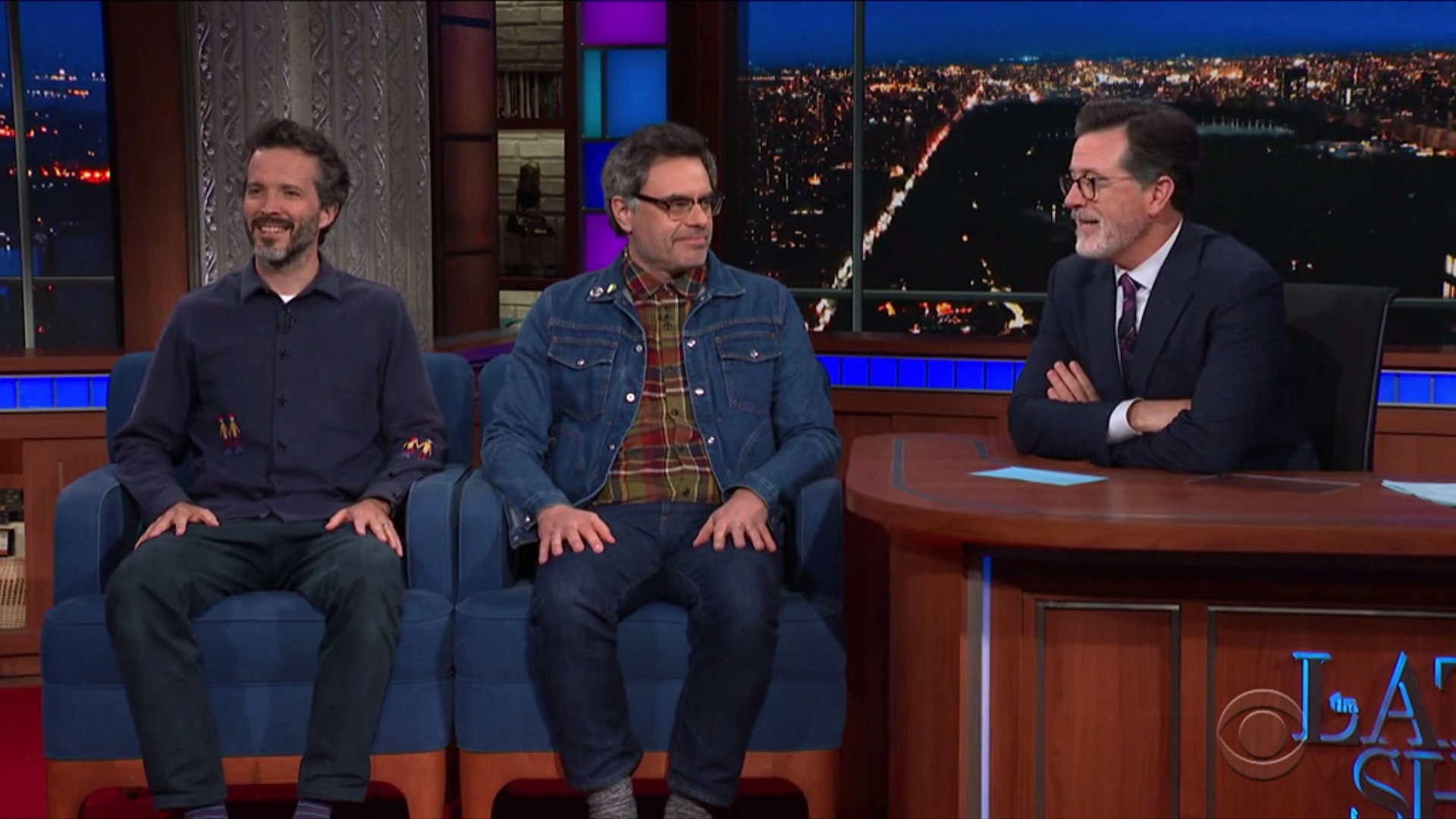 Stephen Colbert, Bret McKenzie, and Jemaine Clement in The Late Show with Stephen Colbert (2015)