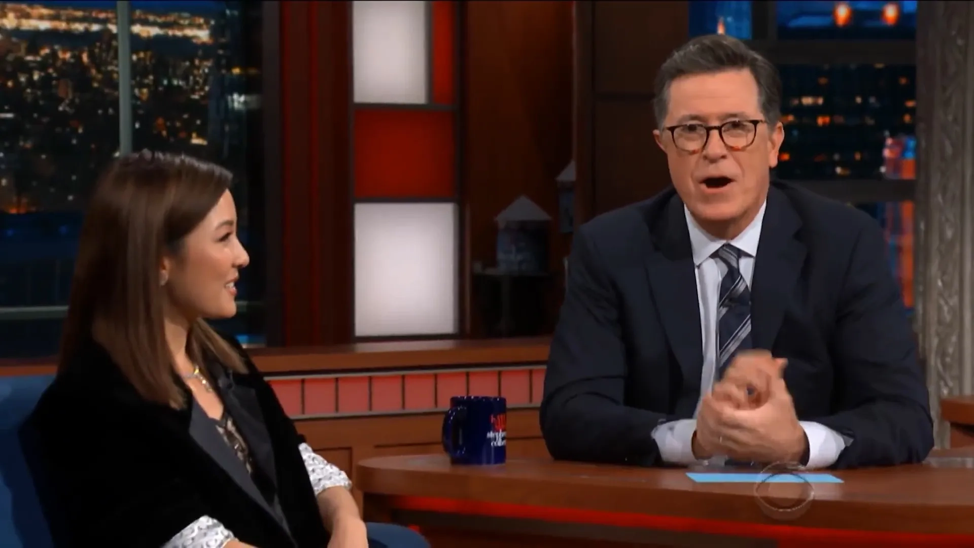 Stephen Colbert and Constance Wu in The Late Show with Stephen Colbert (2015)