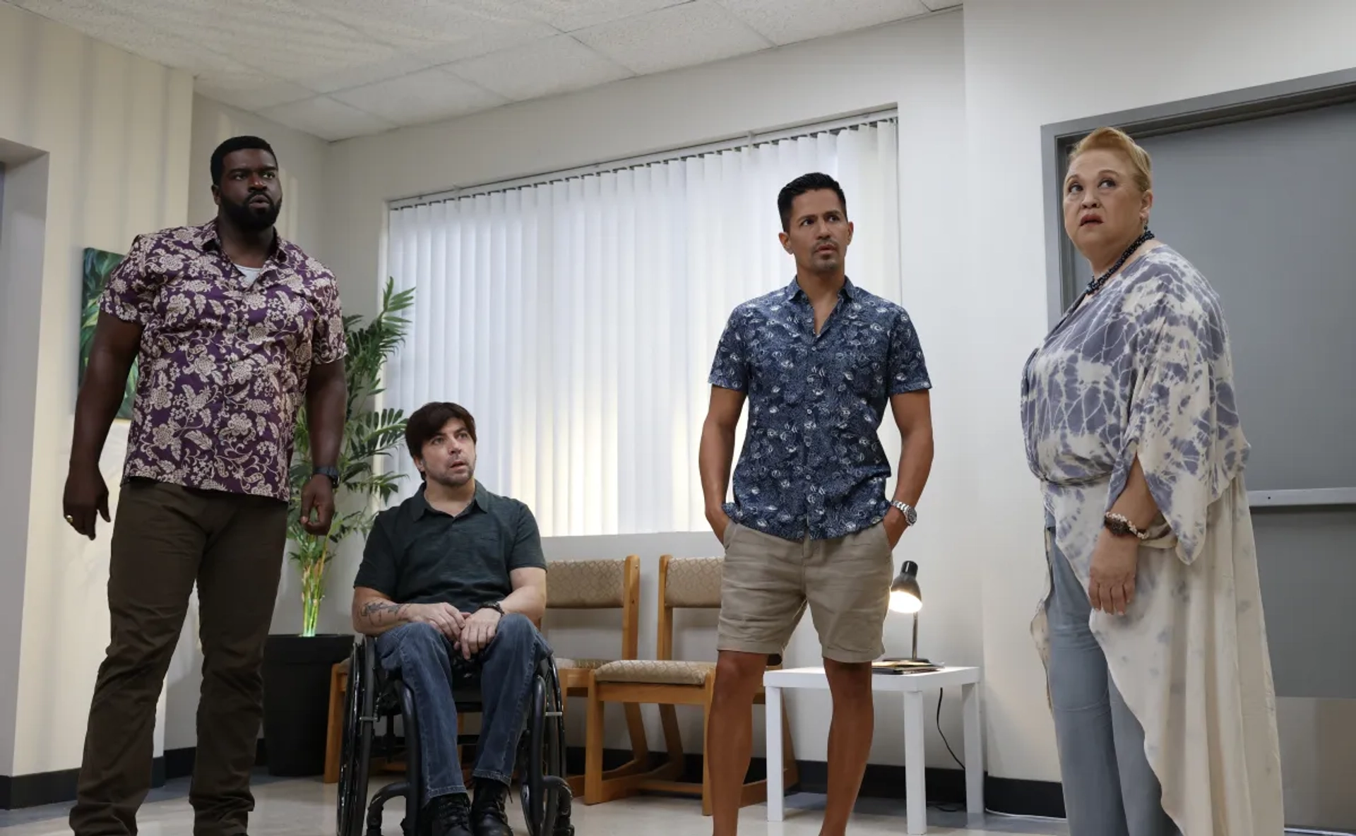 Jay Hernandez, Amy Hill, Christopher Thornton, and Stephen Hill in Magnum P.I.: A Fire in the Ashes (2021)