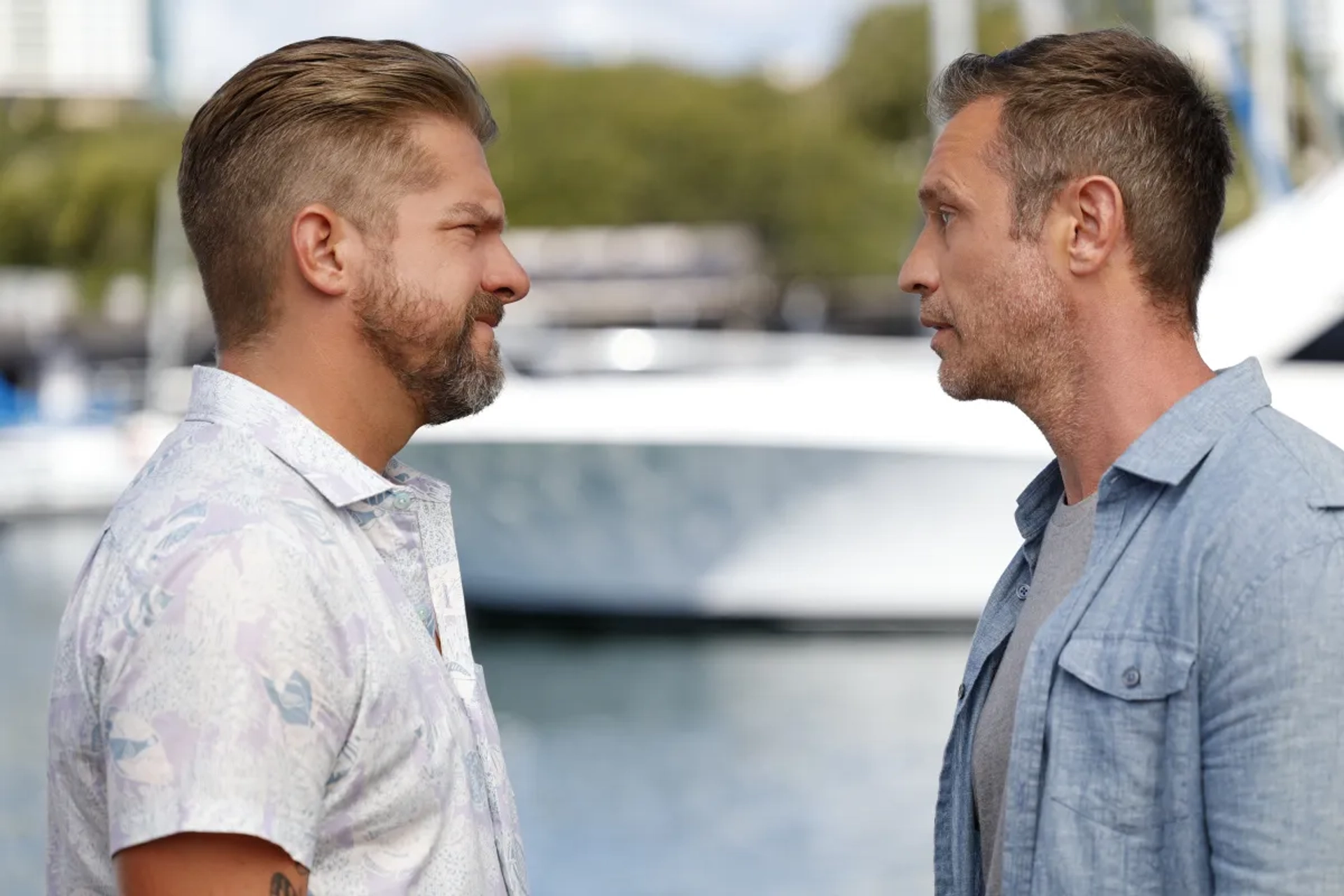 Devon Sawa and Zachary Knighton in Magnum P.I.: A New Lease on Death (2021)