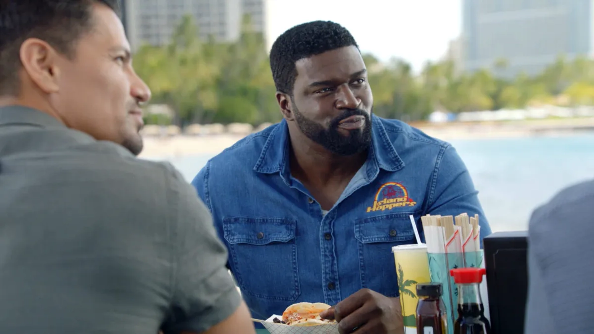 Jay Hernandez and Stephen Hill in Magnum P.I.: Bloodline (2021)