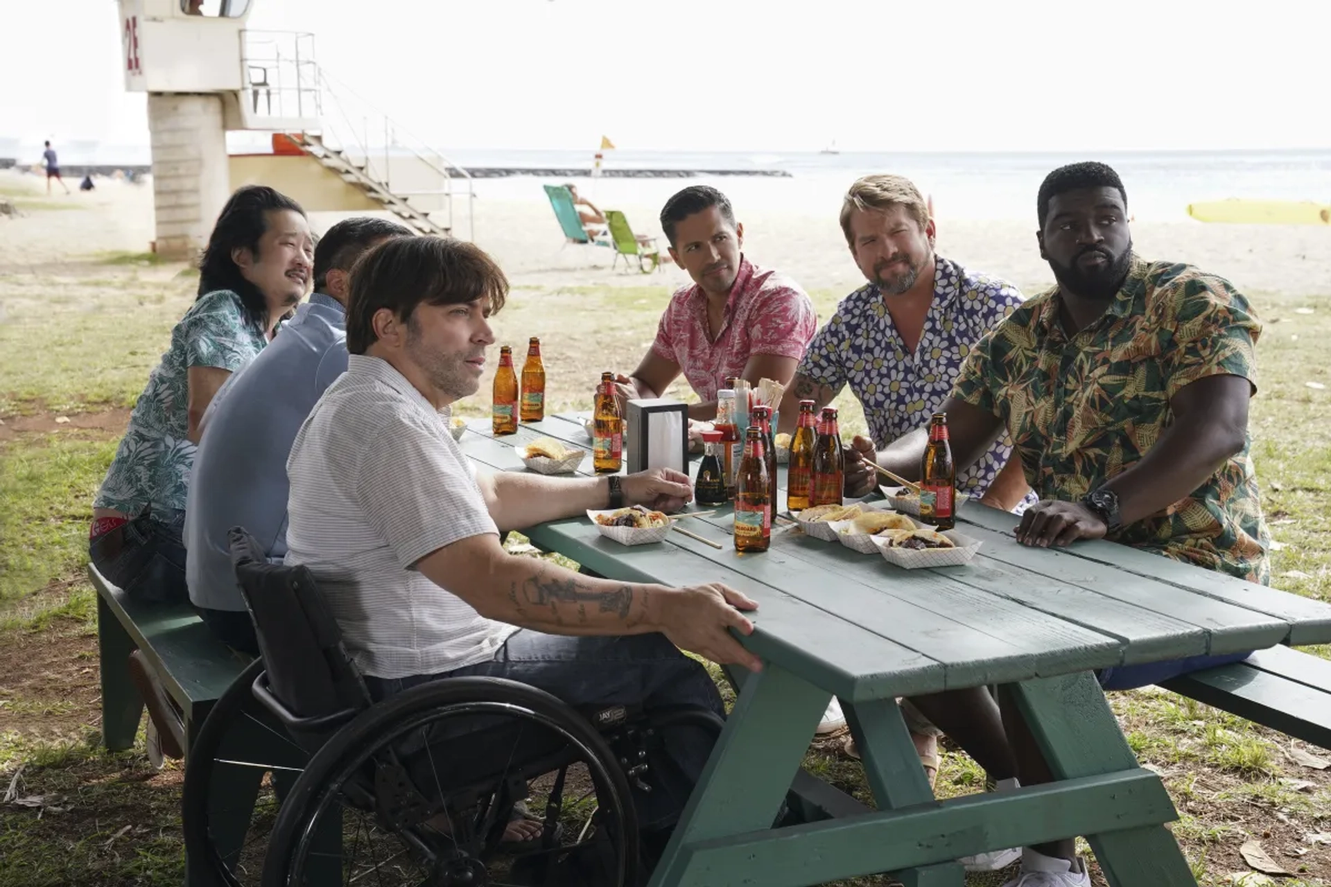 Jay Hernandez, Zachary Knighton, Bobby Lee, Christopher Thornton, and Stephen Hill in Magnum P.I.: Bloodline (2021)