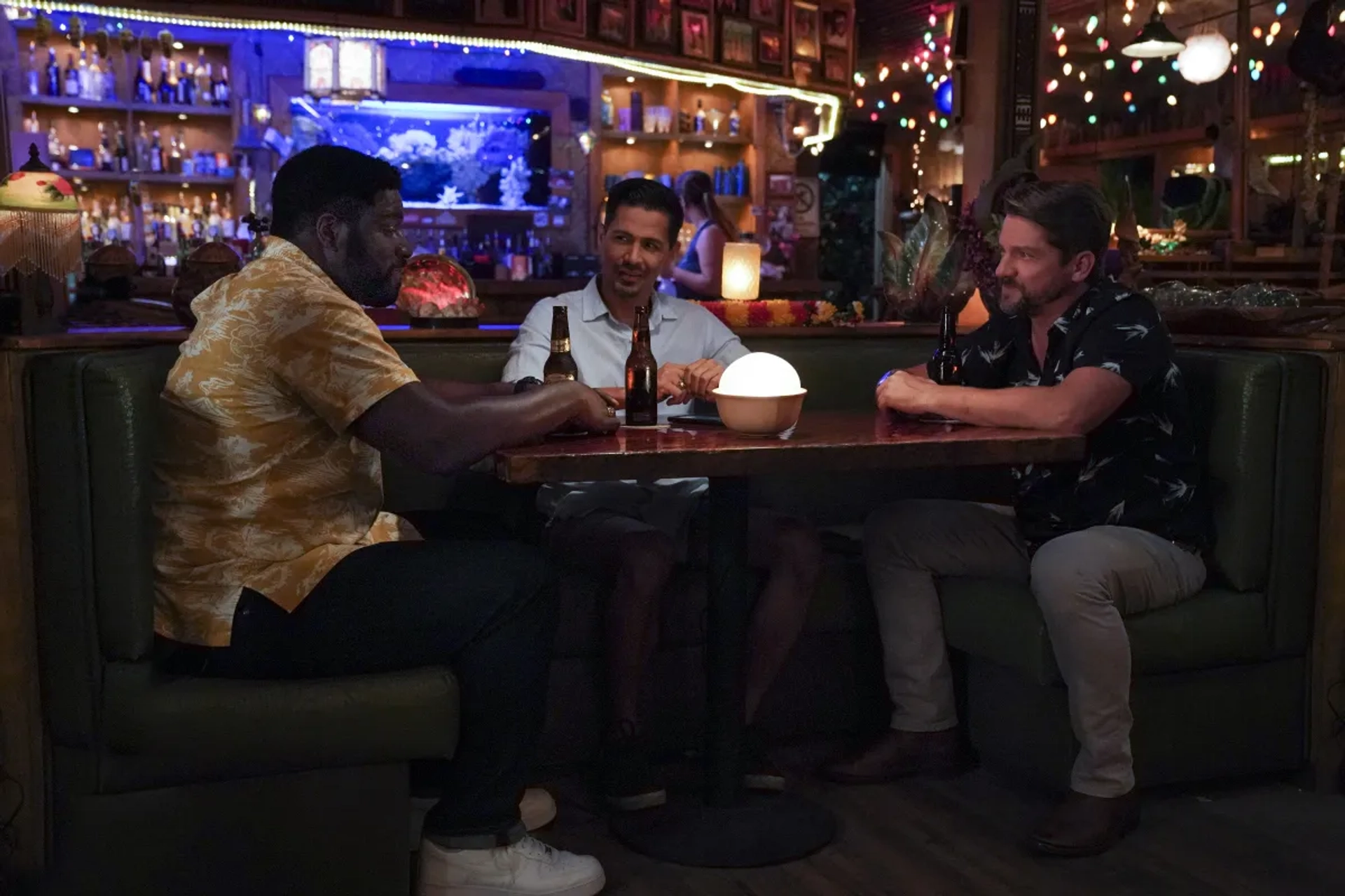 Jay Hernandez, Zachary Knighton, and Stephen Hill in Magnum P.I.: Before the Fall (2021)