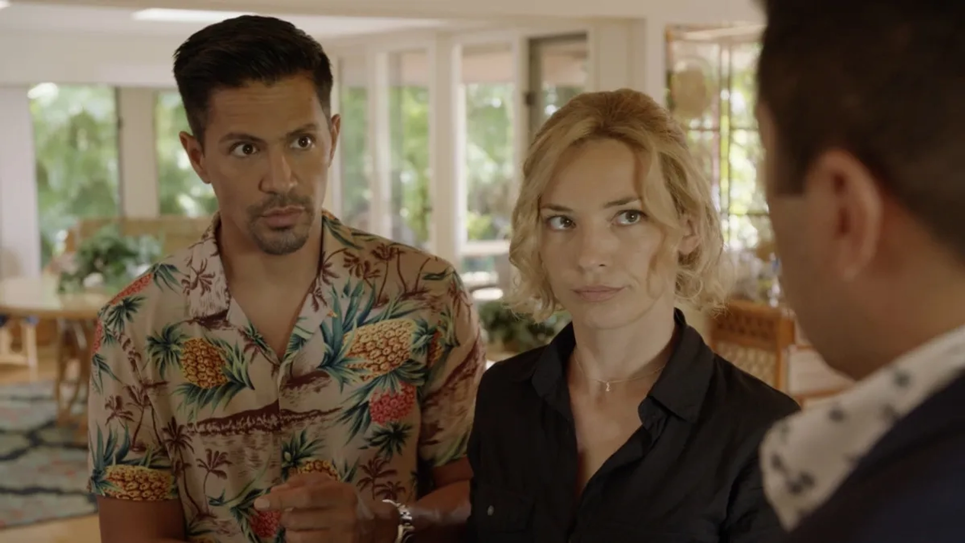 Jay Hernandez, Perdita Weeks, and Tim Kang in Magnum P.I.: Whispers of Death (2021)