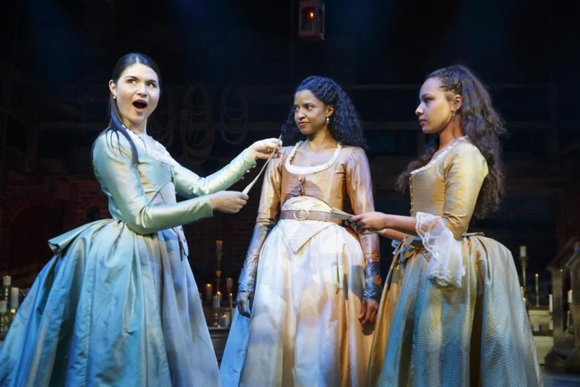 Renée Elise Goldsberry, Jasmine Cephas Jones, and Phillipa Soo in Hamilton (2020)