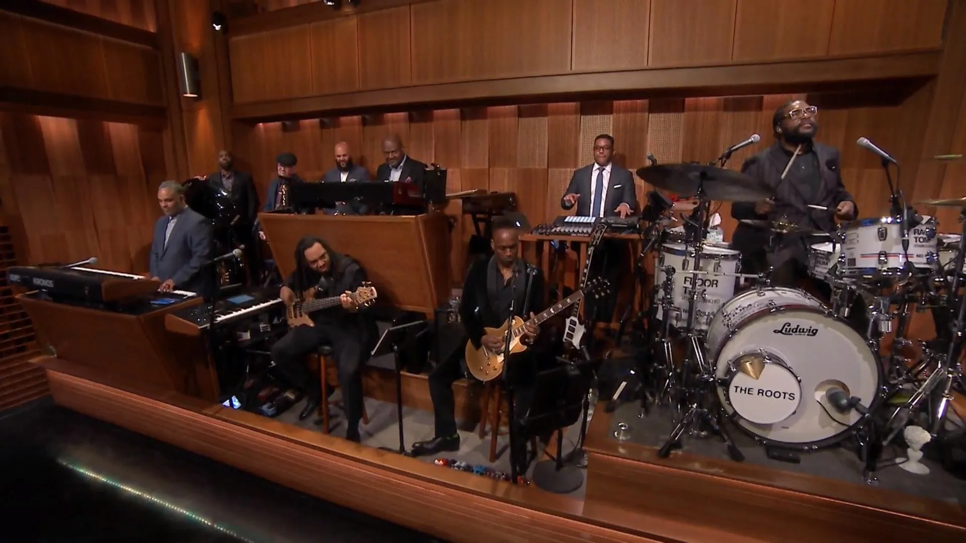 James 'Kamal' Gray, Questlove, James Poyser, The Roots, Kirk Douglas, Damon Bryson, Mark Kelley, David Guy, Ian Hendrickson-Smith, and Stro Elliot in The Tonight Show Starring Jimmy Fallon: Dana Carvey/Emily Ratajkowski/Colombo/Chloe Hilliard (2019)