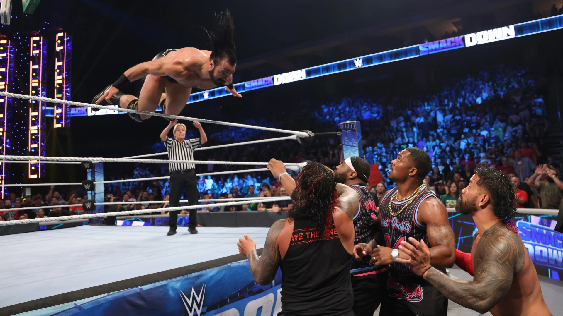 Drew Galloway, Jonathan Solofa Fatu, Joshua Samuel Fatu, Gary Gordon, and Kenneth Crawford in WWE Smackdown! (1999)