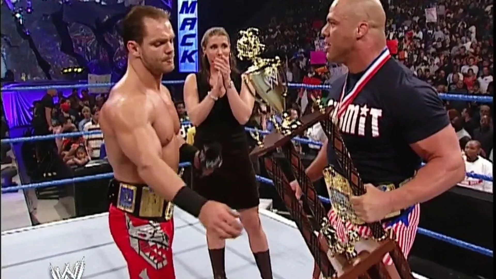 Kurt Angle, Chris Benoit, and Stephanie McMahon in WWE Smackdown! (1999)