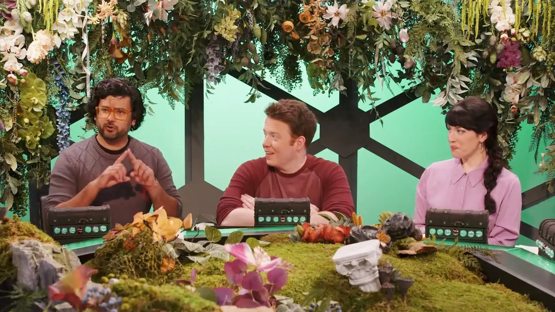 Emily Axford, Brennan Lee Mulligan, and Omar Najam in Dimension 20: A Bloom to Remember (2022)