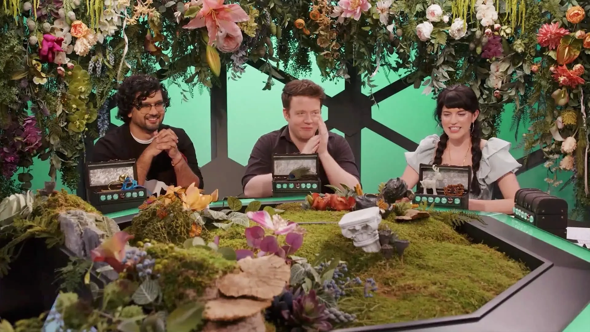 Emily Axford, Brennan Lee Mulligan, and Omar Najam in Dimension 20: Duel on the Southern Lawn (2022)