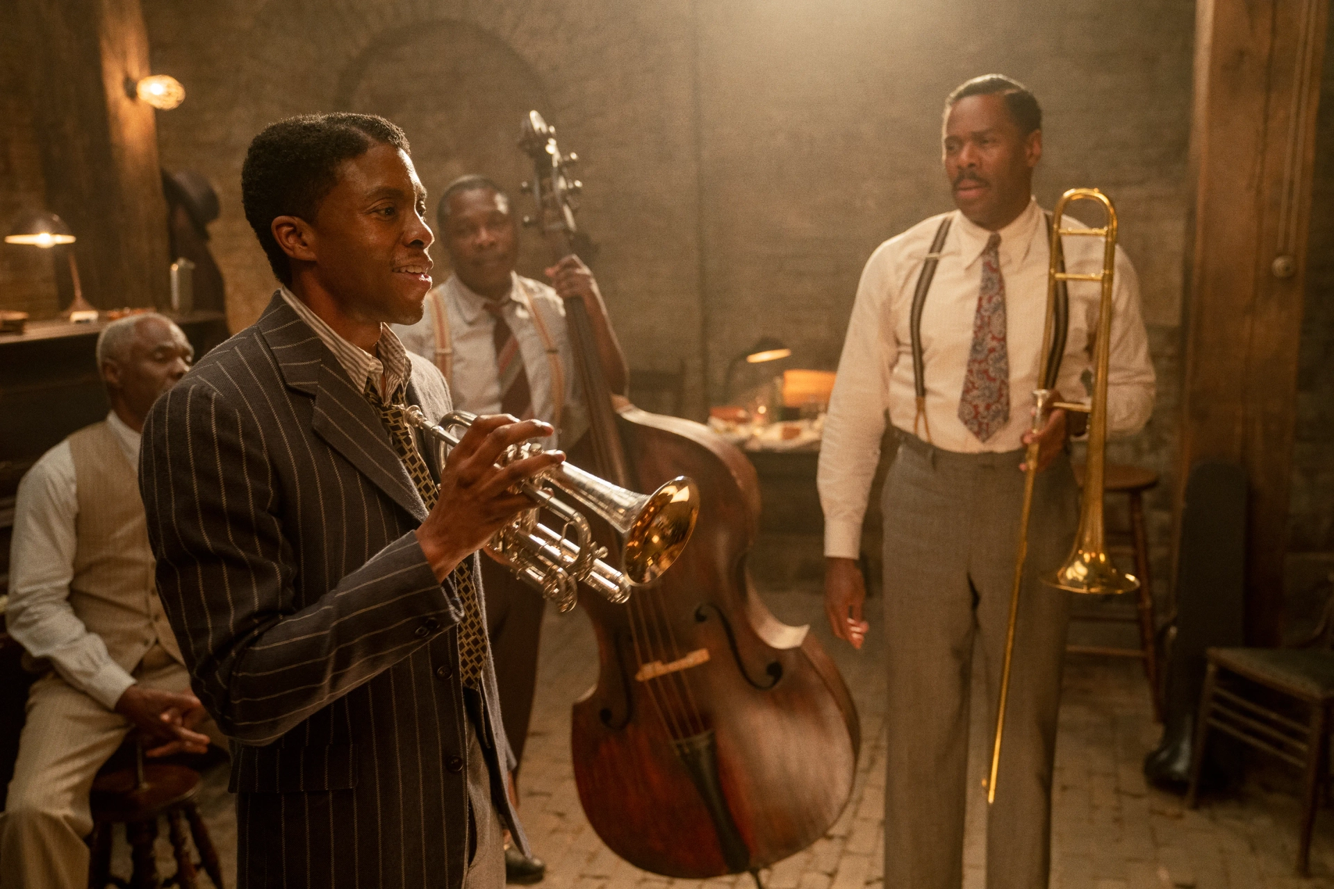 Colman Domingo, Michael Potts, Glynn Turman, and Chadwick Boseman in Ma Rainey's Black Bottom (2020)