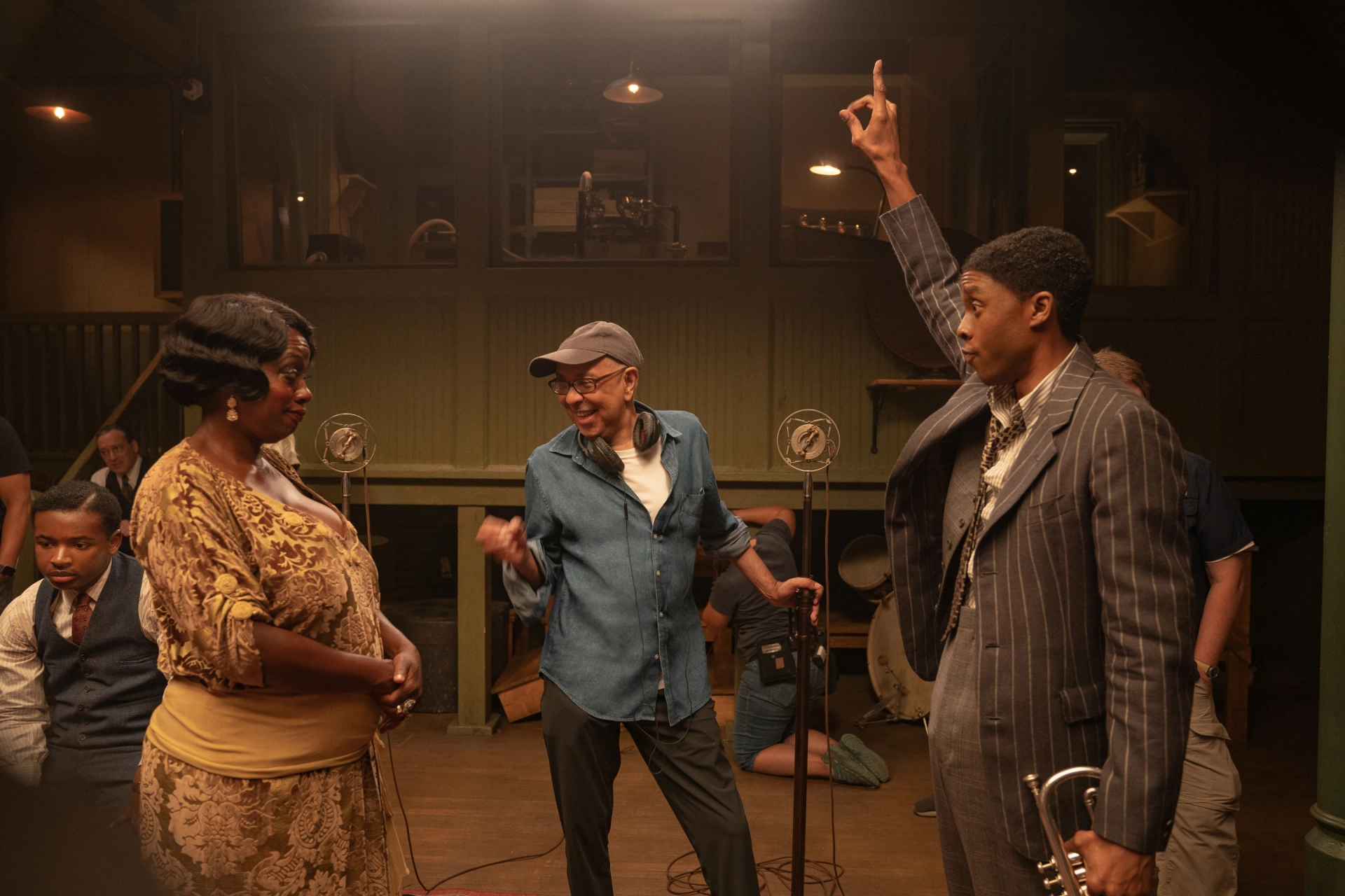 Viola Davis, Jeremy Shamos, George C. Wolfe, Chadwick Boseman, and Dusan Brown in Ma Rainey's Black Bottom (2020)