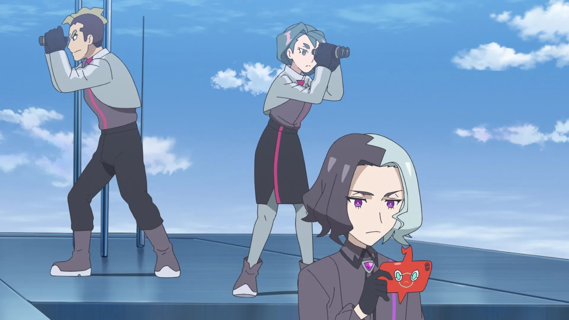 Kohsuke Tanabe, Arisa Shida, and Shun Horie in Pokémon Horizons (2023)