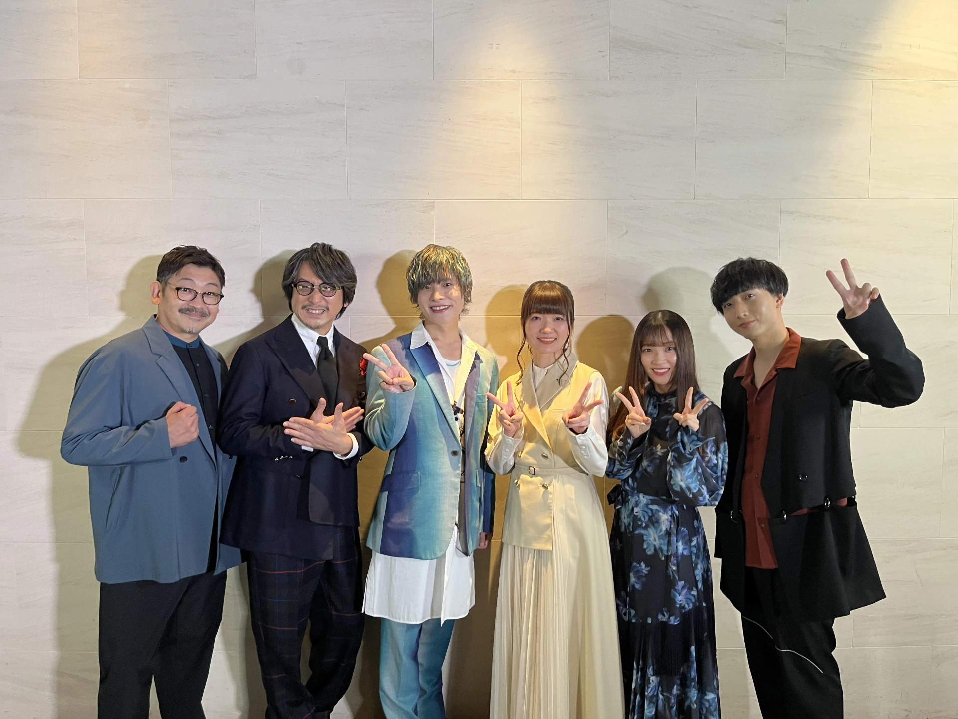 Chiaki Kobayashi, Hiroki Tôchi, Yôji Ueda, Nobuhiko Okamoto, Atsumi Tanezaki, and Kana Ichinose at an event for Frieren: Beyond Journey's End (2023)