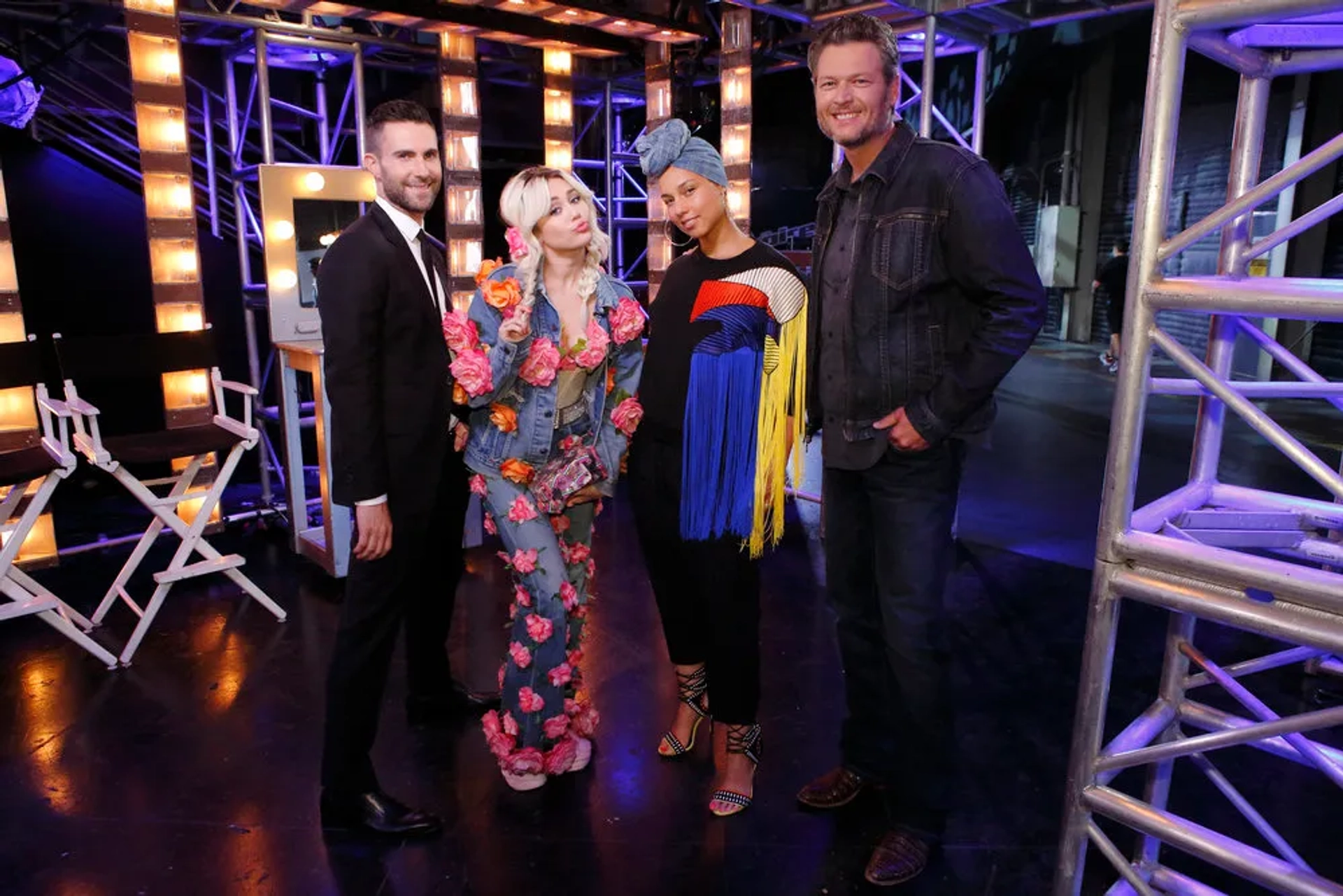 Alicia Keys, Miley Cyrus, Blake Shelton, and Adam Levine in The Voice (2011)