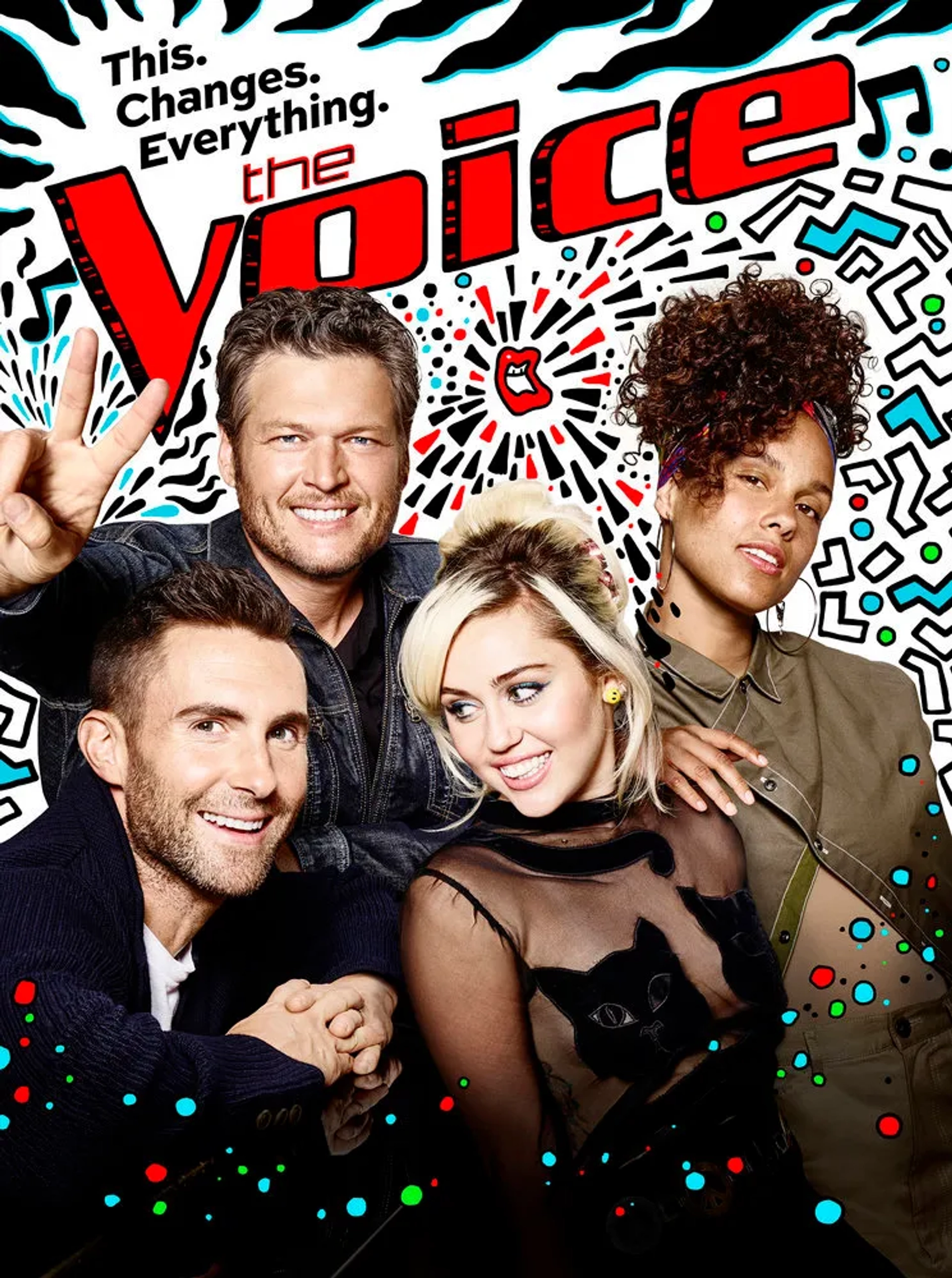 Alicia Keys, Miley Cyrus, Blake Shelton, and Adam Levine in The Voice (2011)