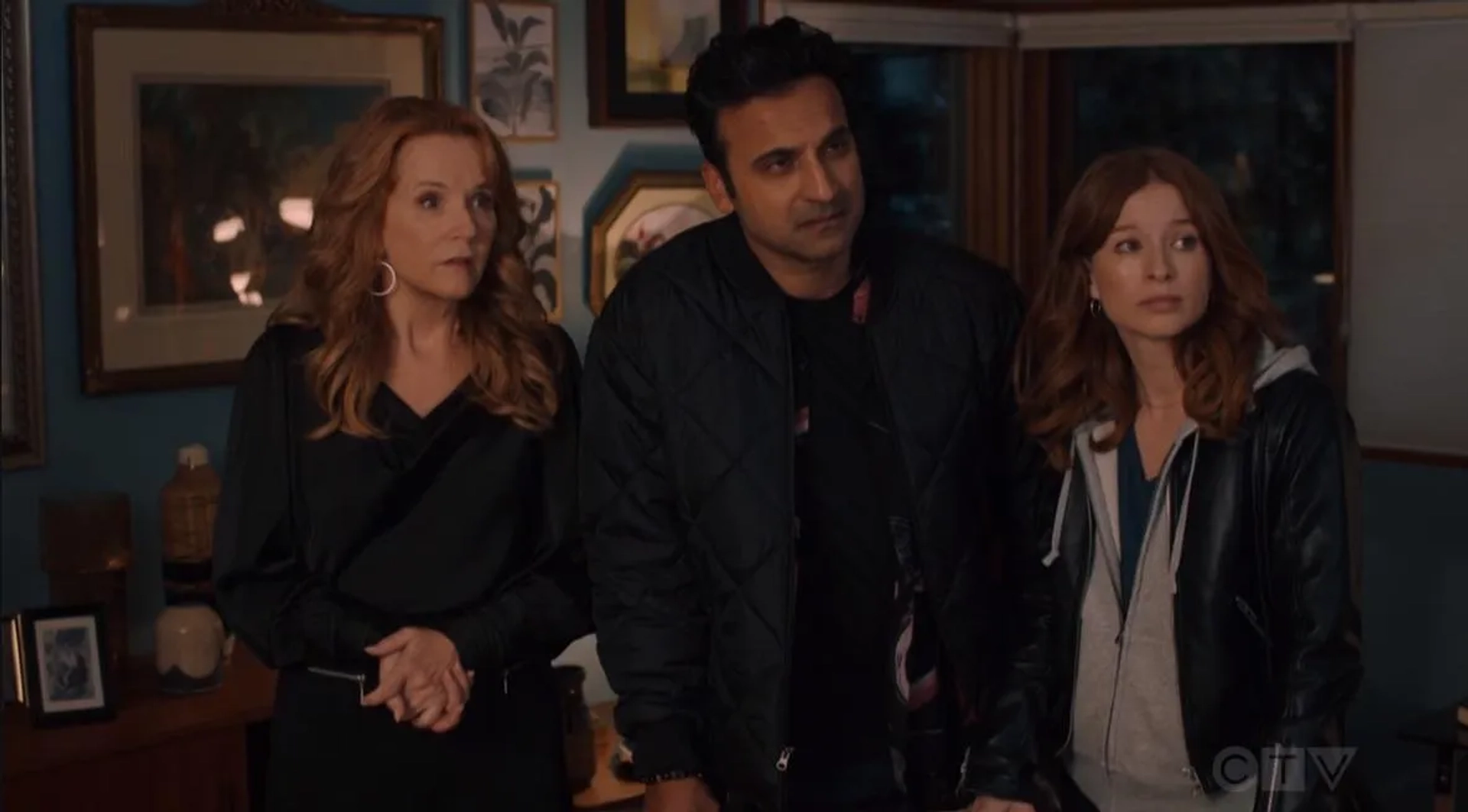 Lea Thompson, Stacey Farber, and Husein Madhavji in The Spencer Sisters (2023)